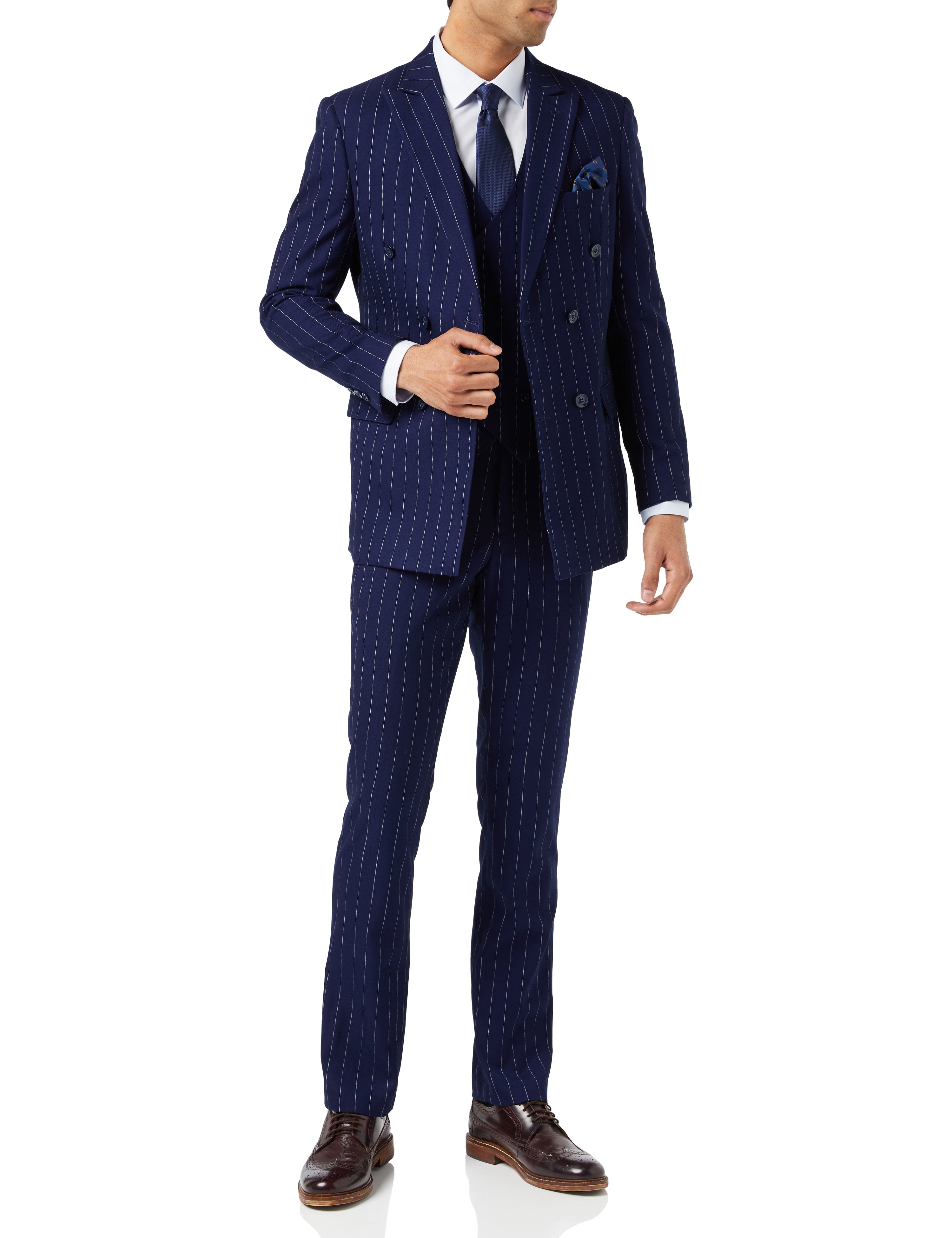 NAVY DOUBLE BREASTED WHITE PINSTRIPE JACKET