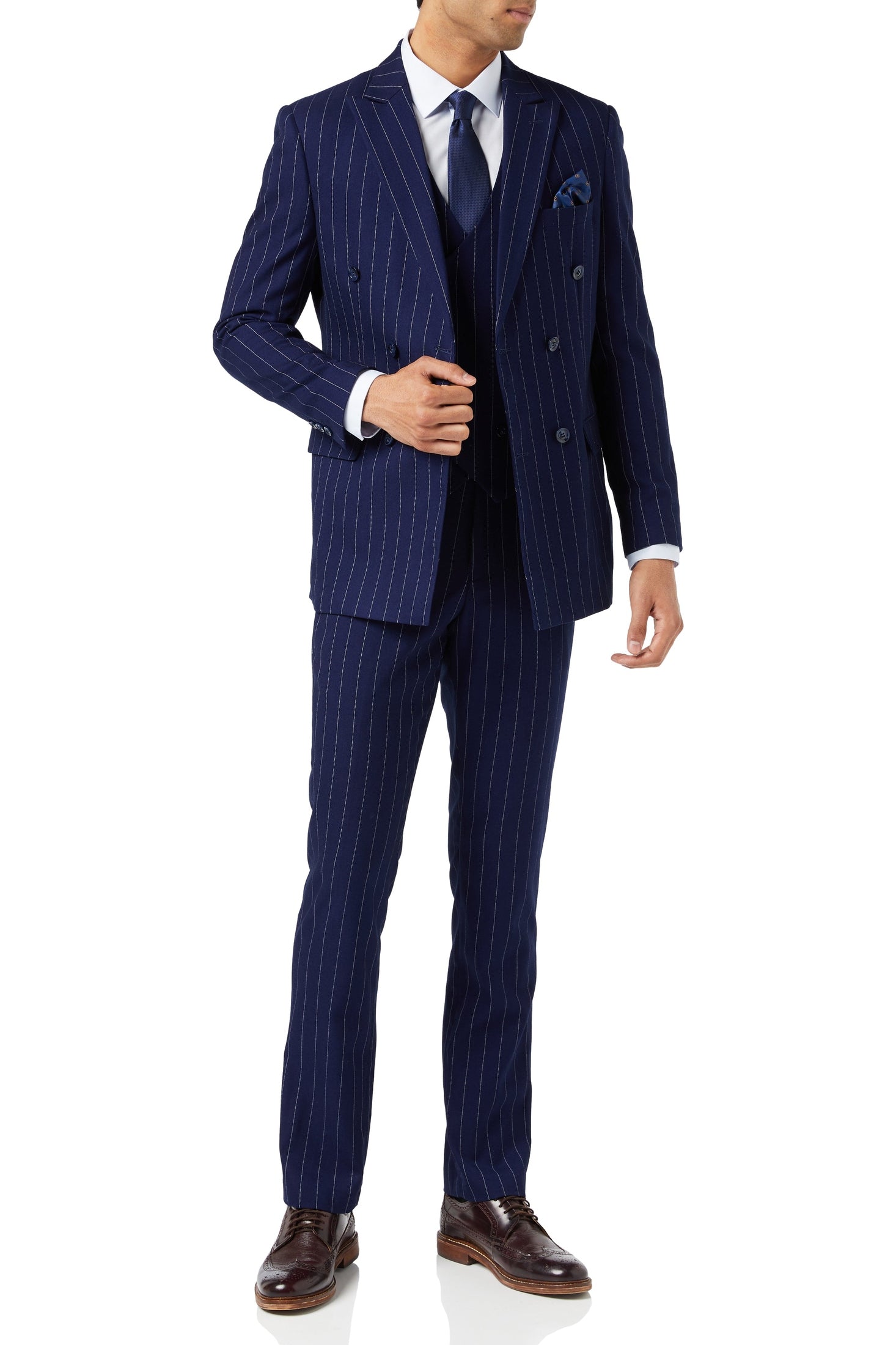NAVY DOUBLE BREASTED WHITE PINSTRIPE JACKET