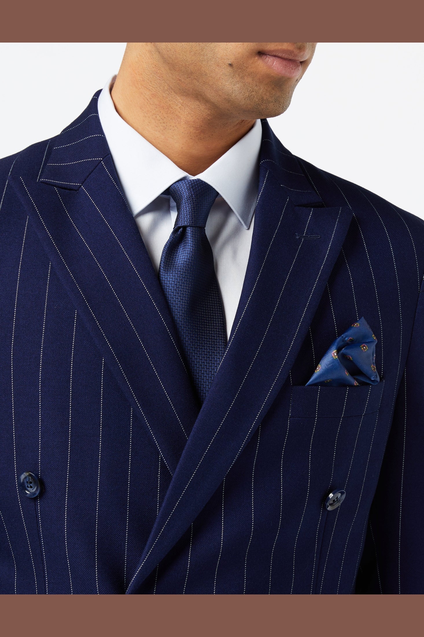 NAVY DOUBLE BREASTED WHITE PINSTRIPE JACKET