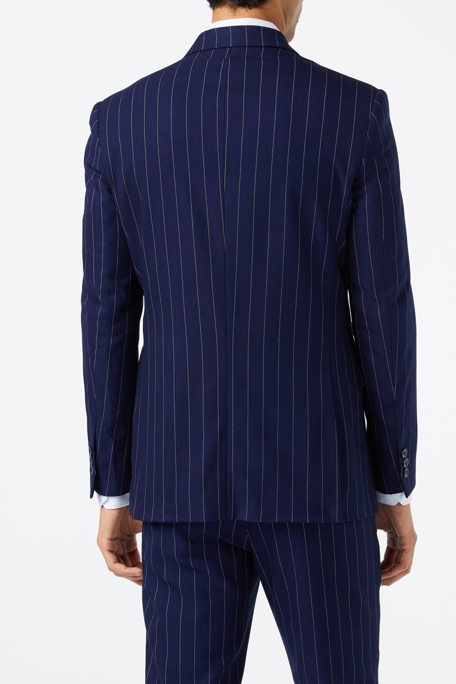 NAVY DOUBLE BREASTED WHITE PINSTRIPE JACKET