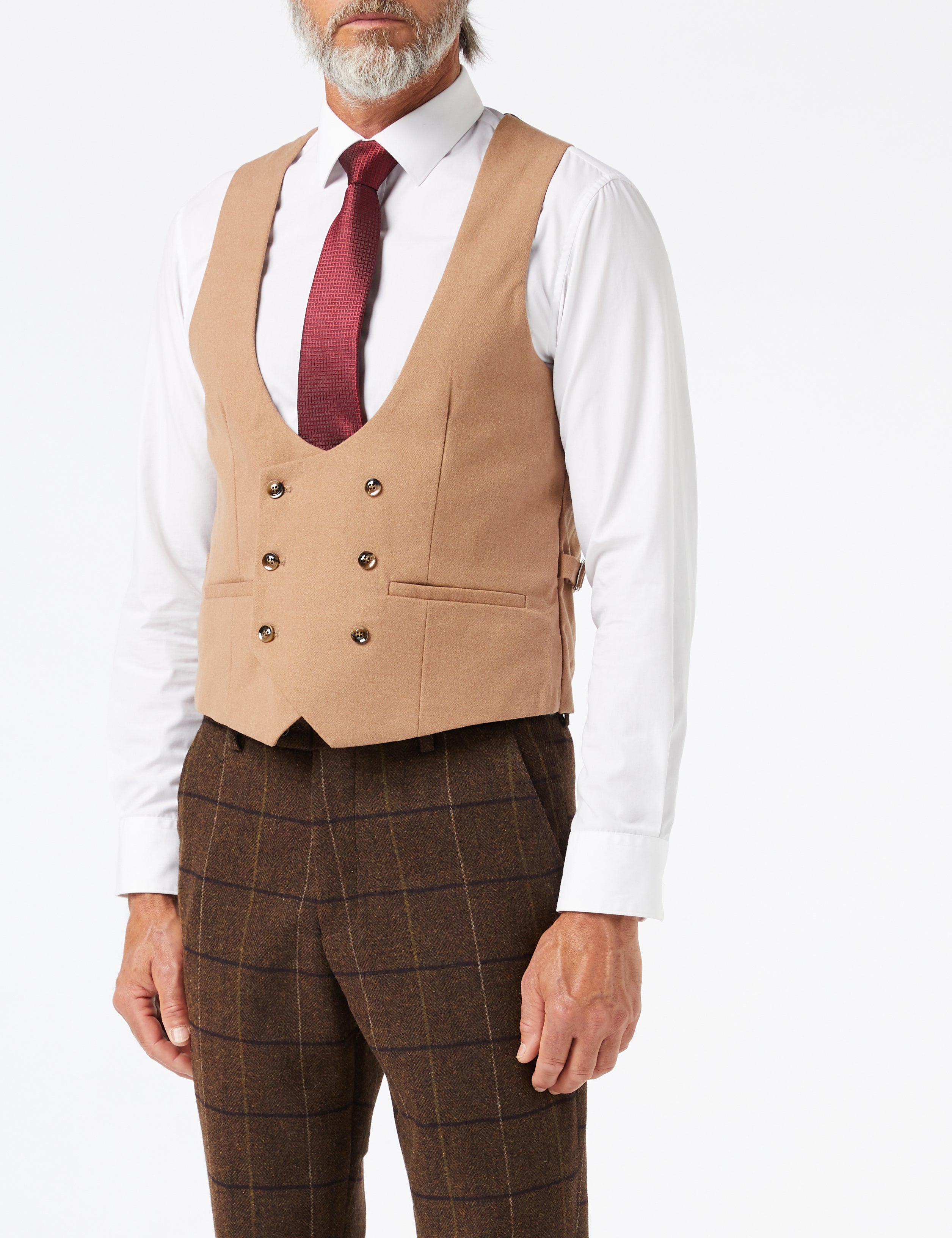 EVAN - TWEED HERRINGBONE BROWN CHECK JACKET & WAISTCOAT