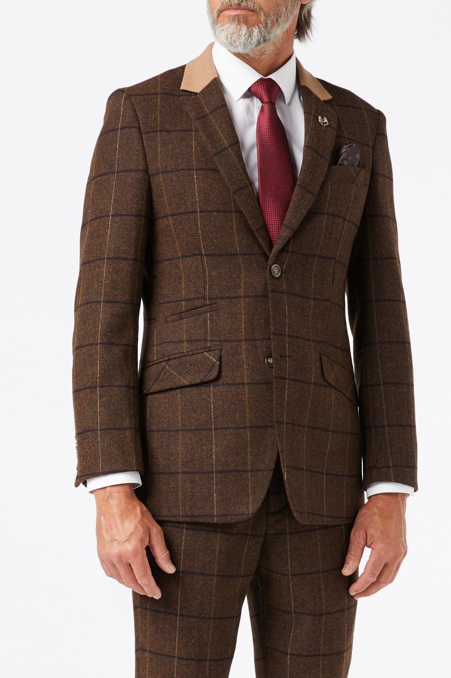 EVAN - TWEED HERRINGBONE BROWN CHECK JACKET & WAISTCOAT