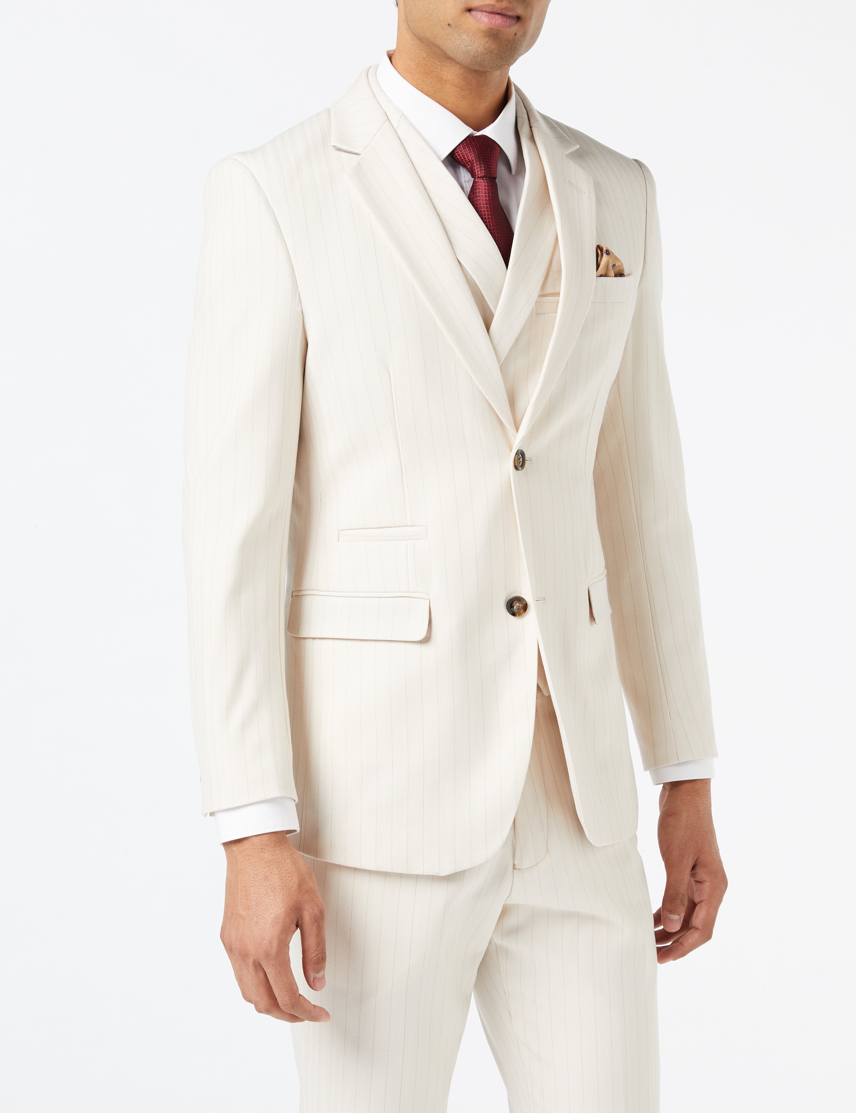 Cream Gold Pinstripe Wedding Suit Jacket & Waistcoat