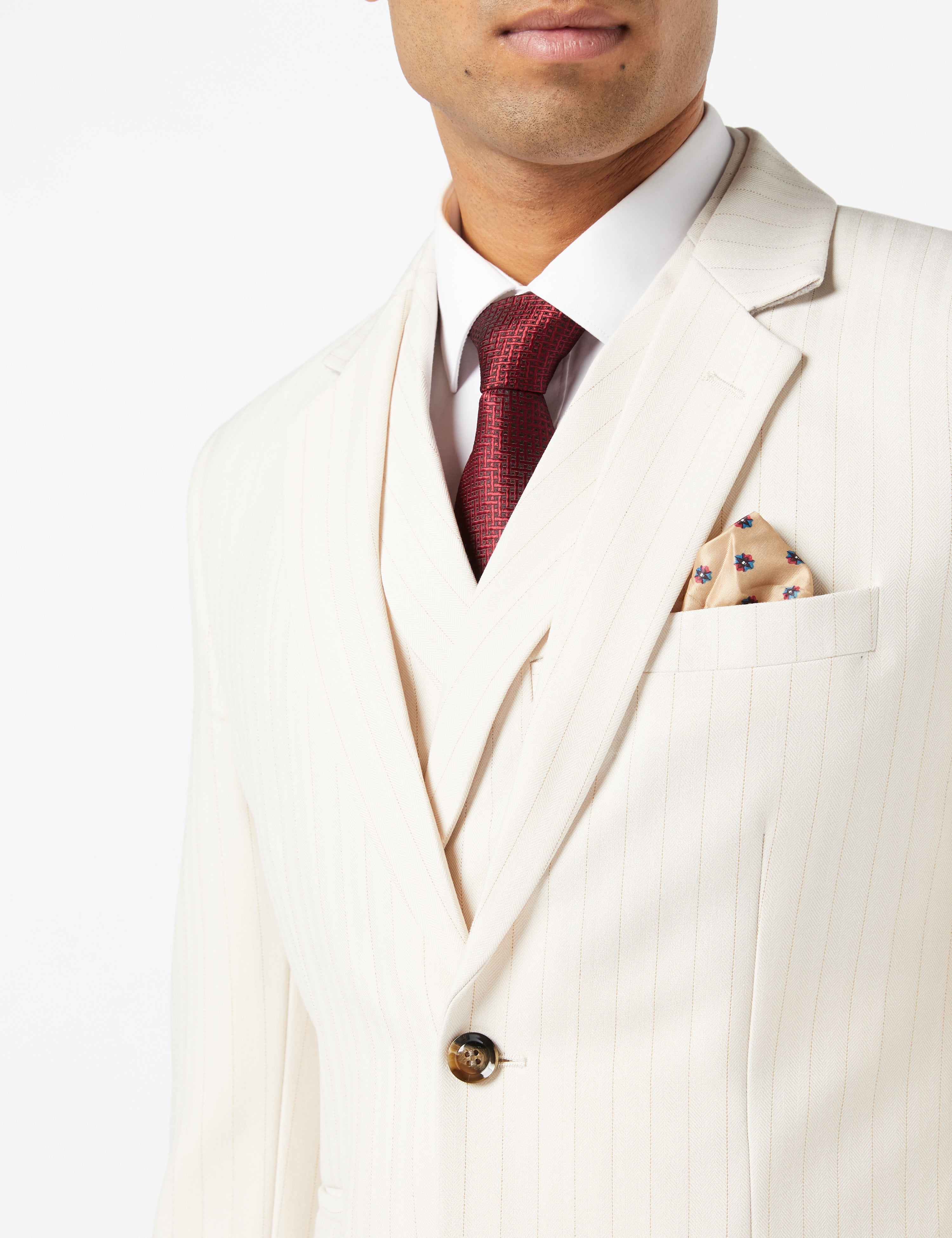 Cream Gold Pinstripe Wedding Suit Jacket & Waistcoat