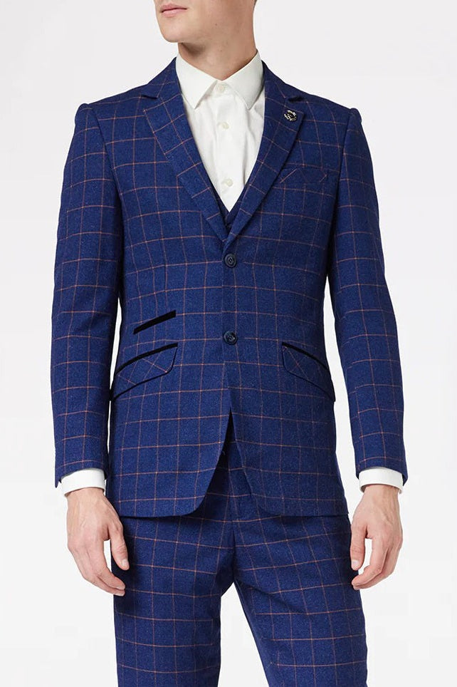 ORANGE WINDOW CHECK ON BLUE JACKET & WAISTCOAT