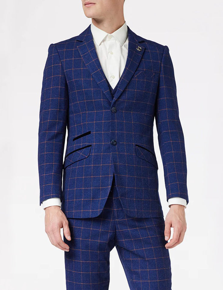 Roger - Orange on Blue Window Check Suit