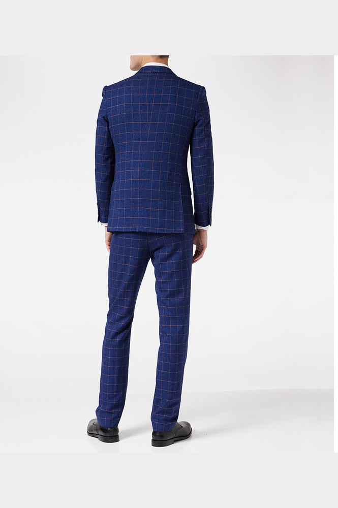 ORANGE WINDOW CHECK ON BLUE JACKET & WAISTCOAT