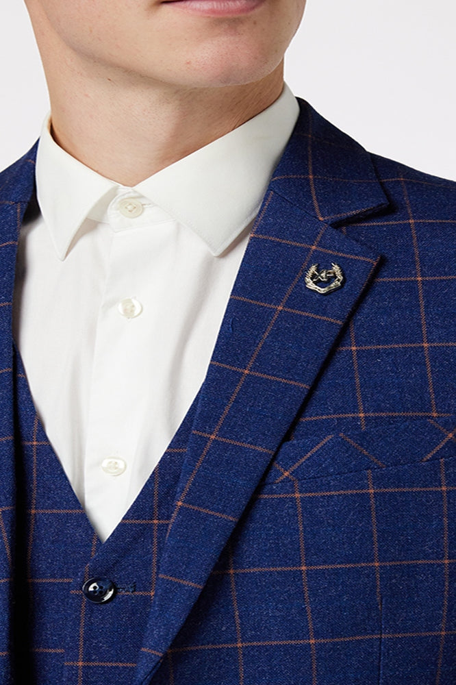 ORANGE WINDOW CHECK ON BLUE JACKET & WAISTCOAT