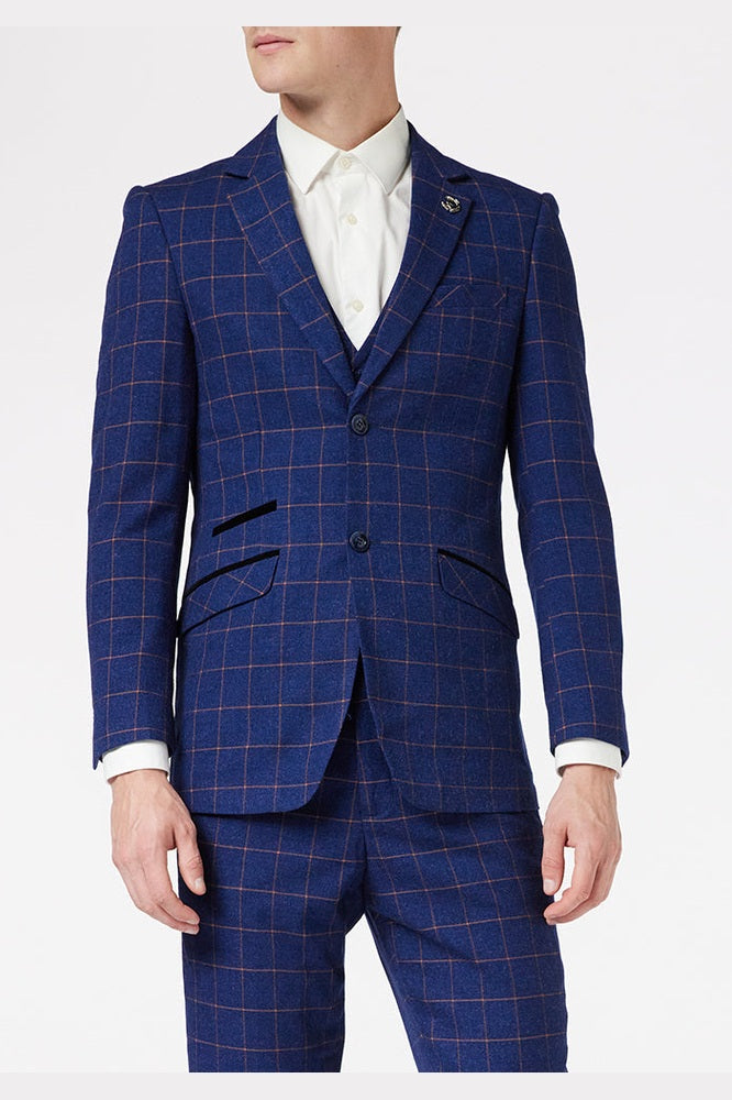 ORANGE WINDOW CHECK ON BLUE JACKET & WAISTCOAT