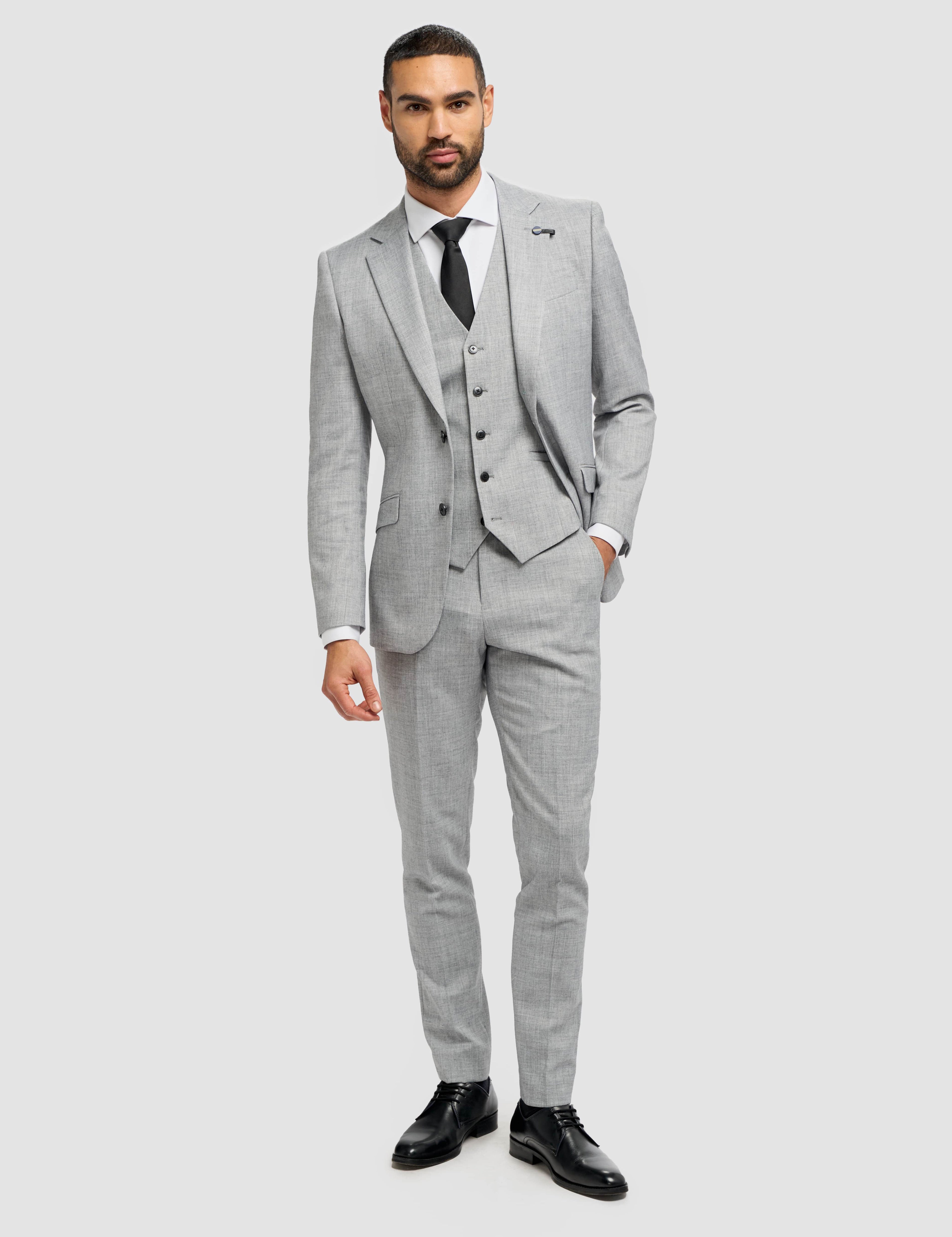 Cavani – Malibu Men's Grey Sharkskin Tailored 3-Piece Suit