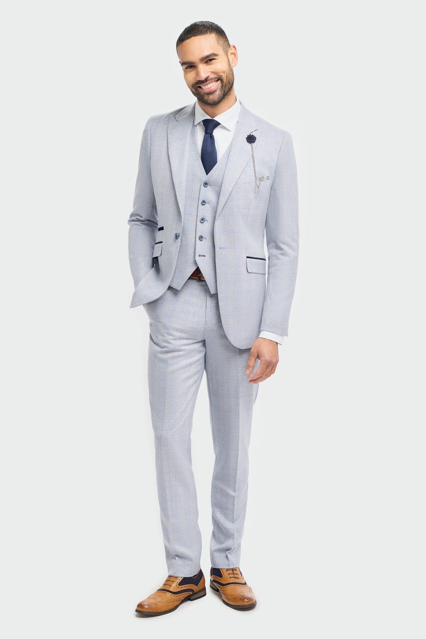 MENS CARIDI SKY BLUE TAILORED FIT THREE PIECE SUIT