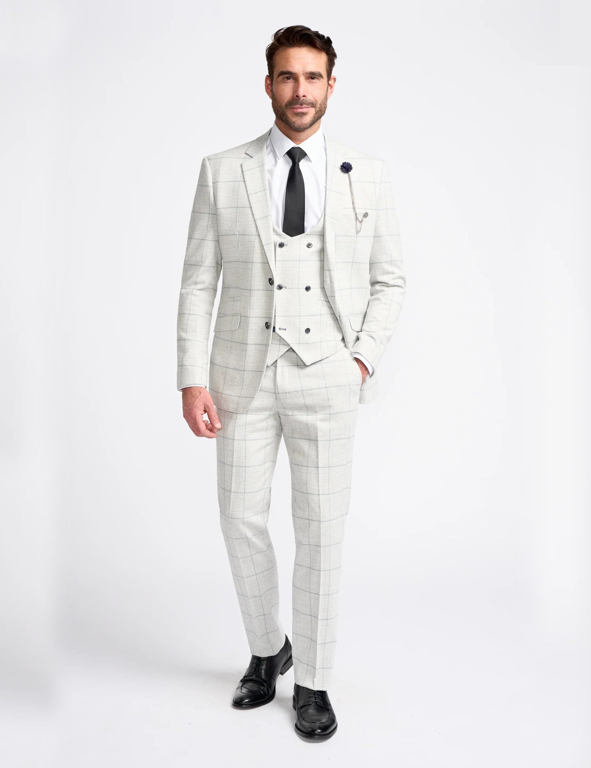 RADHIKA MENS SLIM FIT WHITE THREE PIECE SUIT
