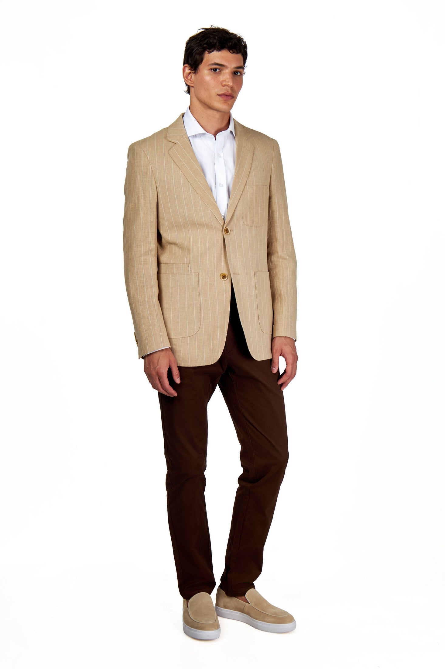 EDWIN – Beige Tailored Pinstripe Linen Blazer