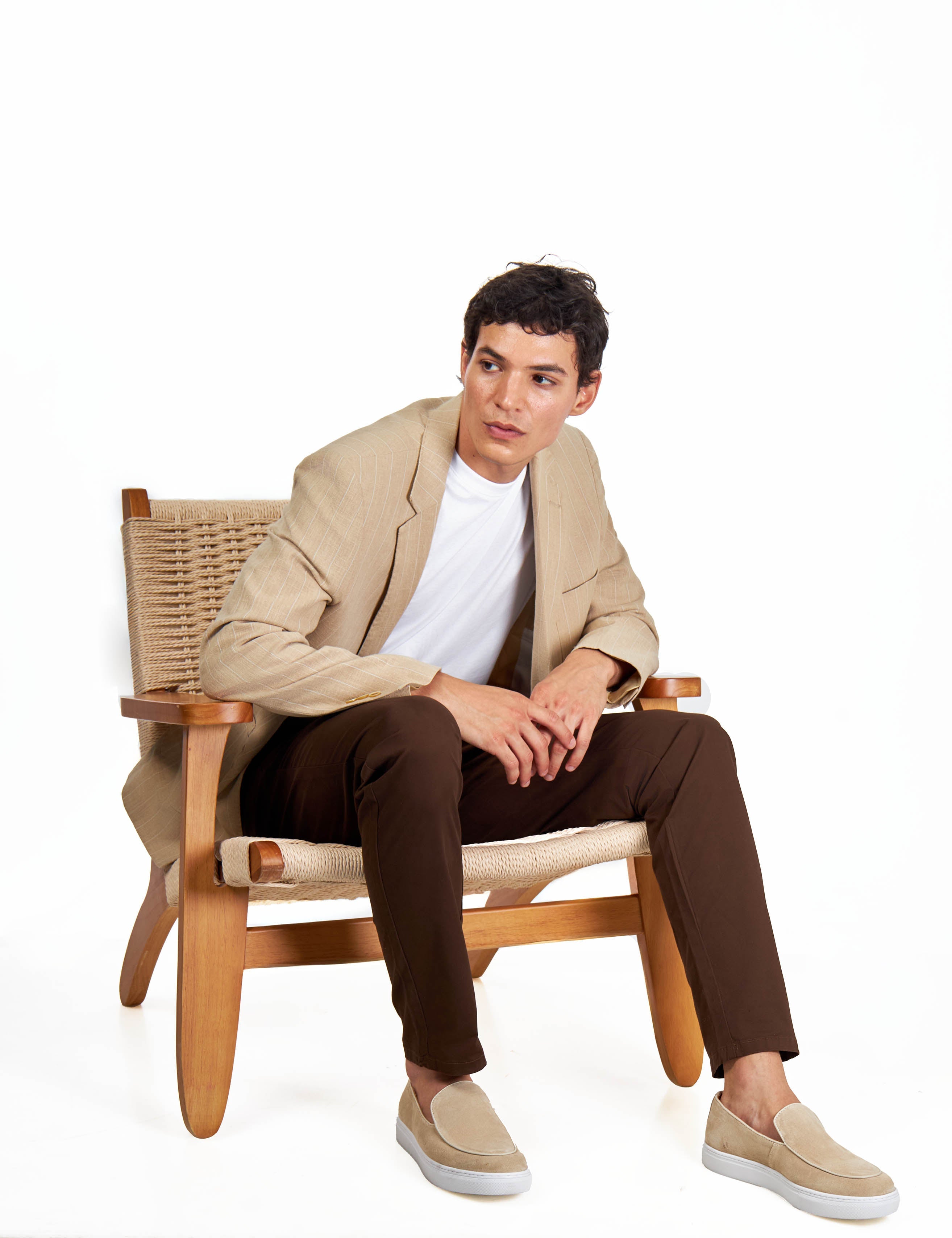 EDWIN – Beige Tailored Pinstripe Linen Blazer