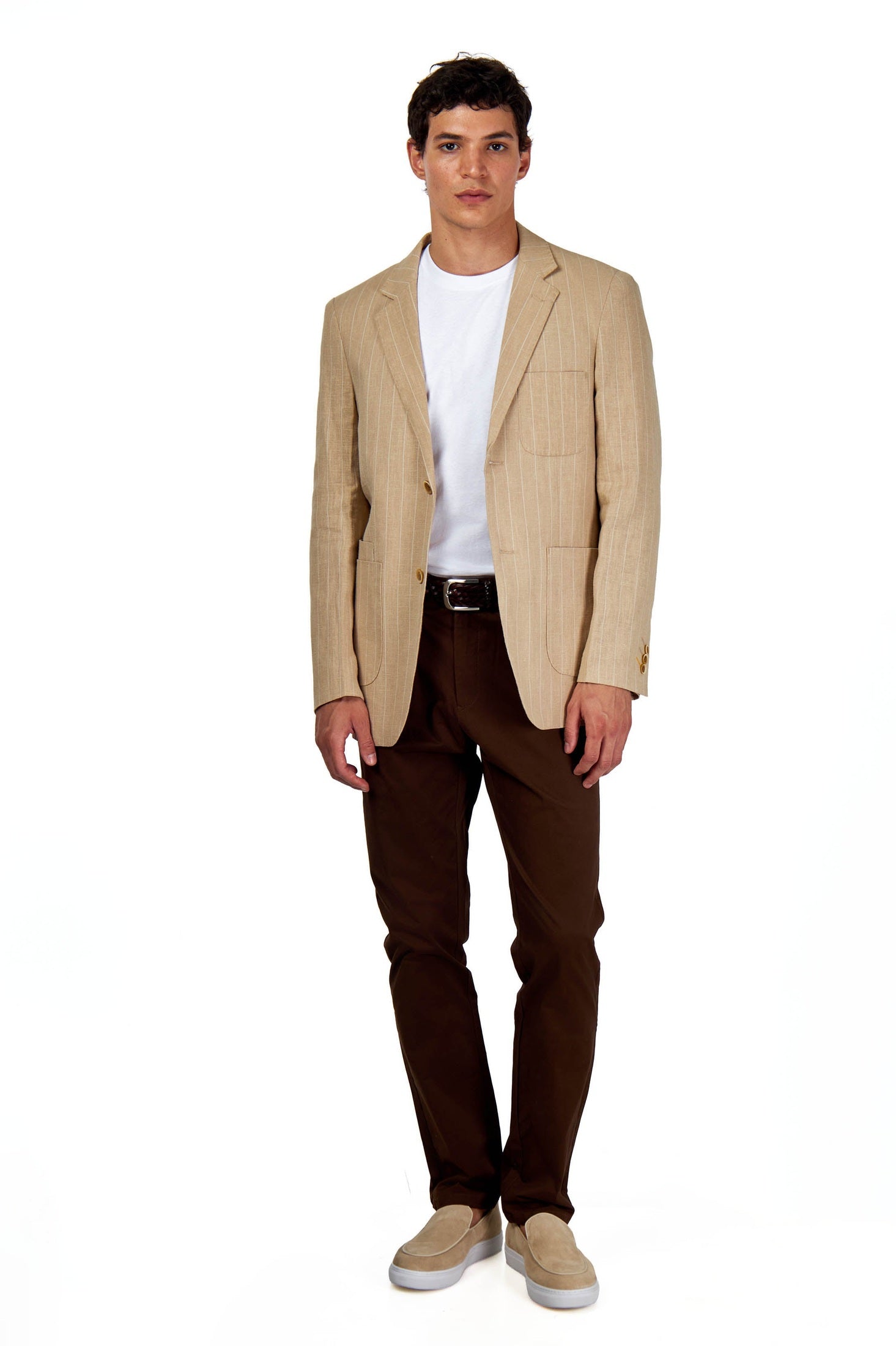 EDWIN – Beige Tailored Pinstripe Linen Blazer