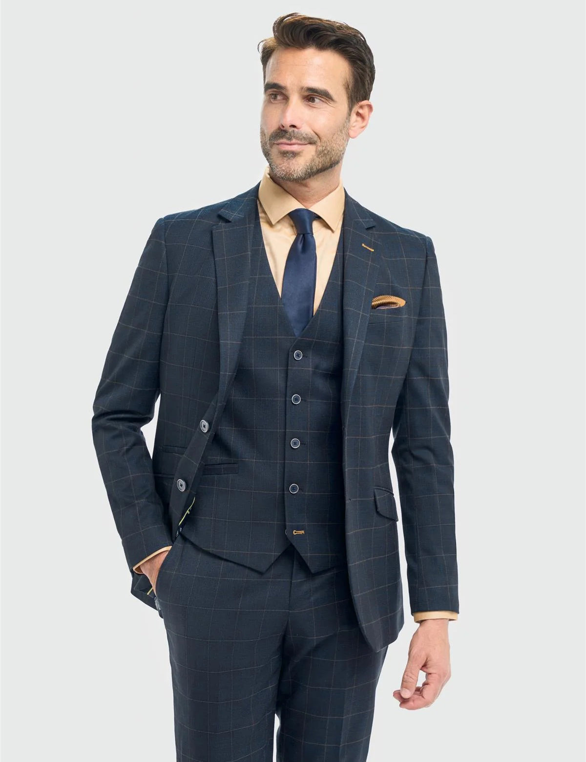 Cavani – Torino Grid Check Navy 3 Piece Suit