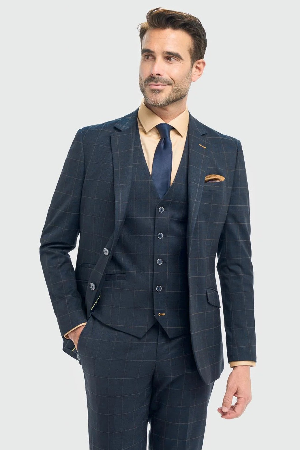 Cavani – Torino Grid Check Navy 3 Piece Suit