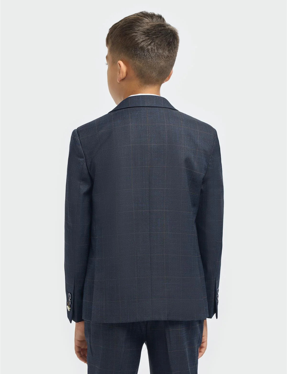 Torino Boys Navy Blue 3 Piece Suit Windowpane Check