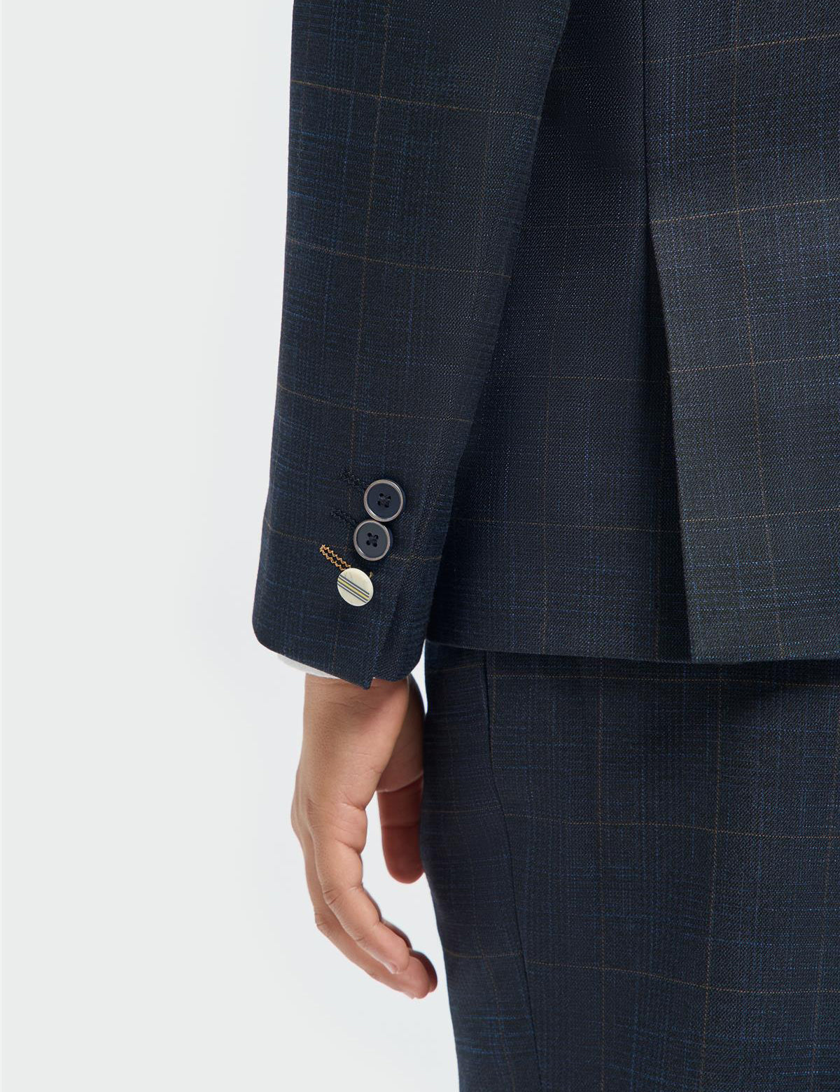 Torino Boys Navy Blue 3 Piece Suit Windowpane Check