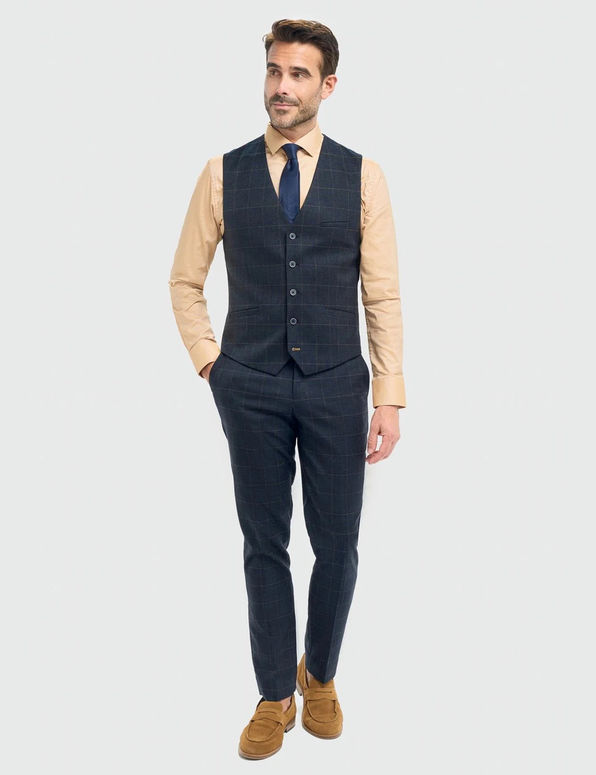 Cavani – Torino Grid Check Navy 3 Piece Suit