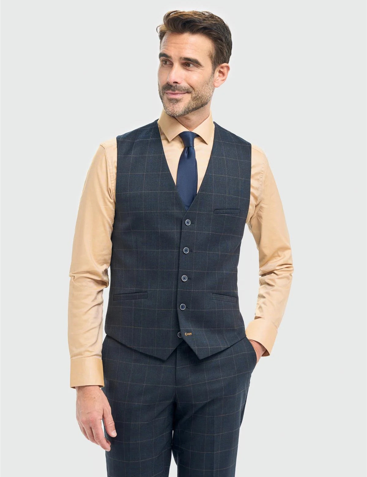 Cavani – Torino Grid Check Navy 3 Piece Suit