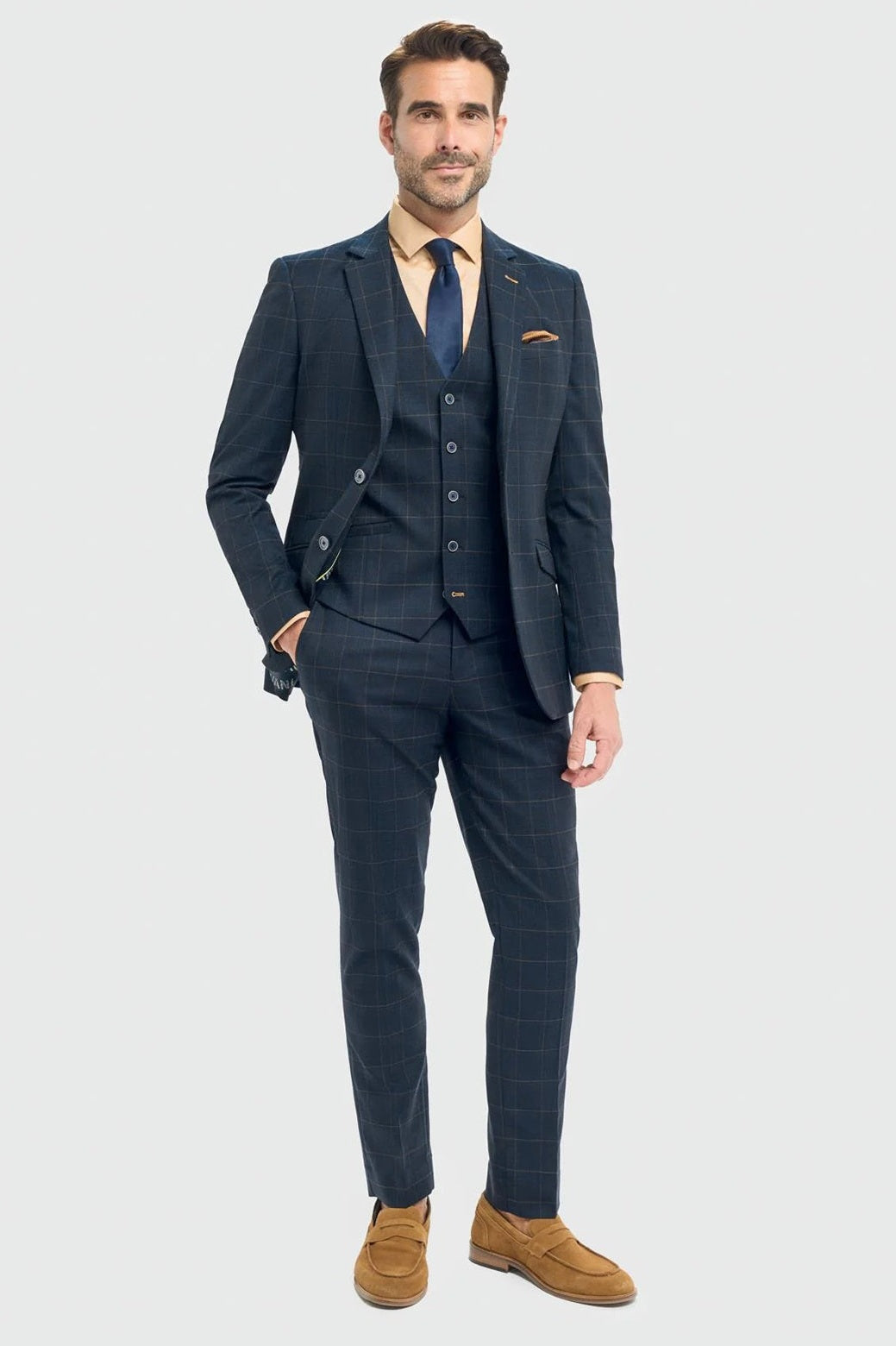 Cavani – Torino Grid Check Navy 3 Piece Suit
