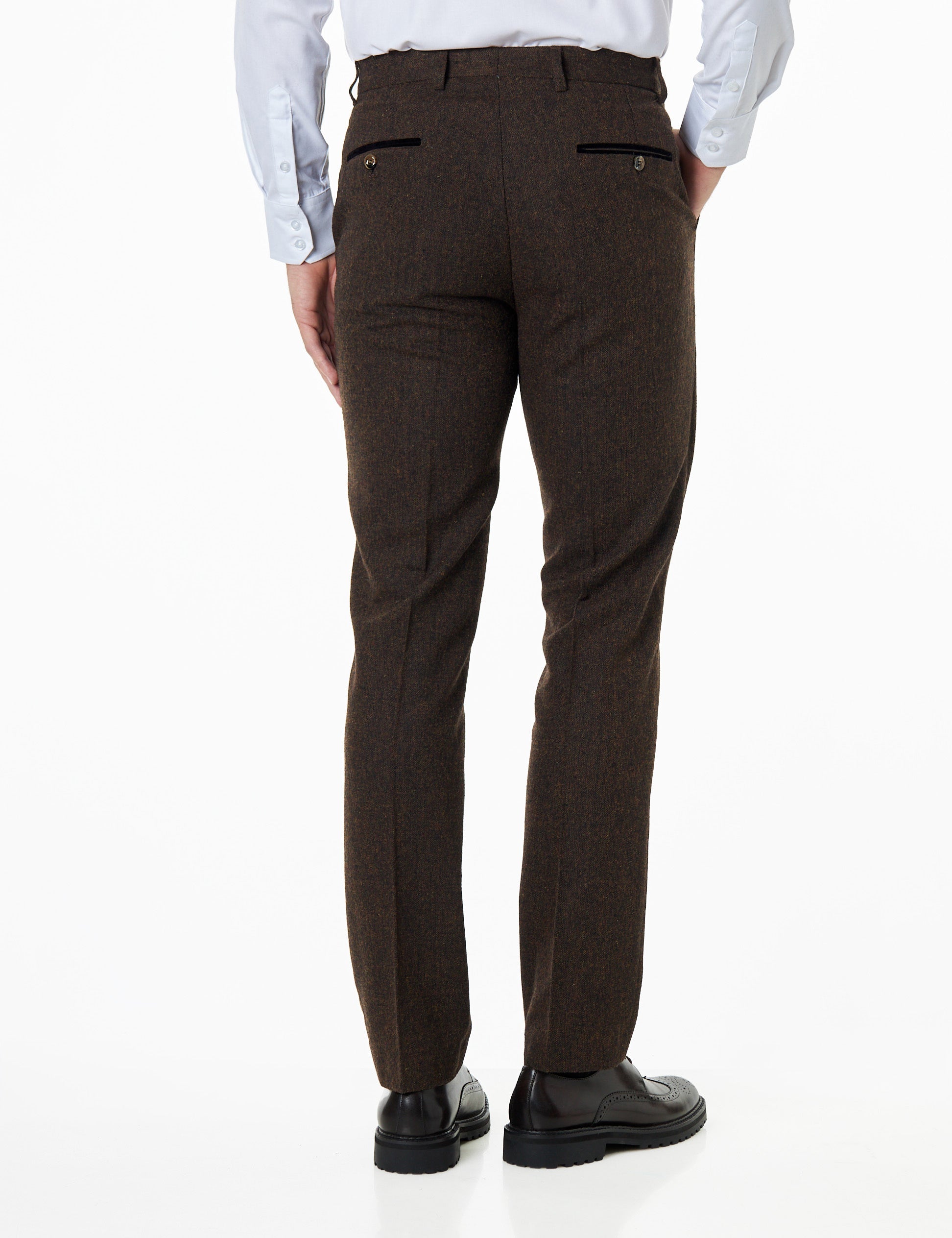 Dane D1- Mens Coffee Classic Herringbone Tweed Tailored Fit Trousers