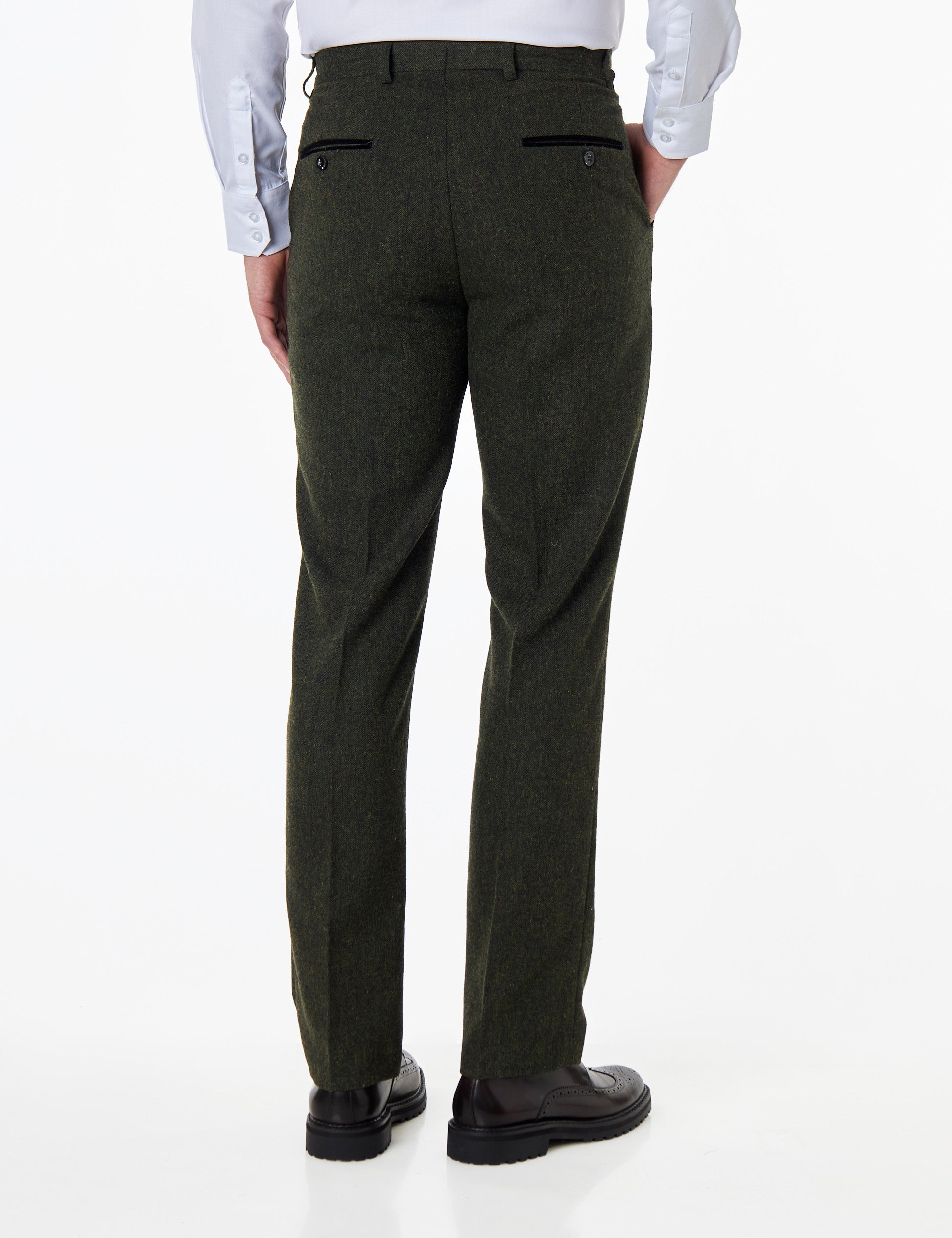 Dane D2- Mens Green Classic Herringbone Tweed Tailored Fit Trousers