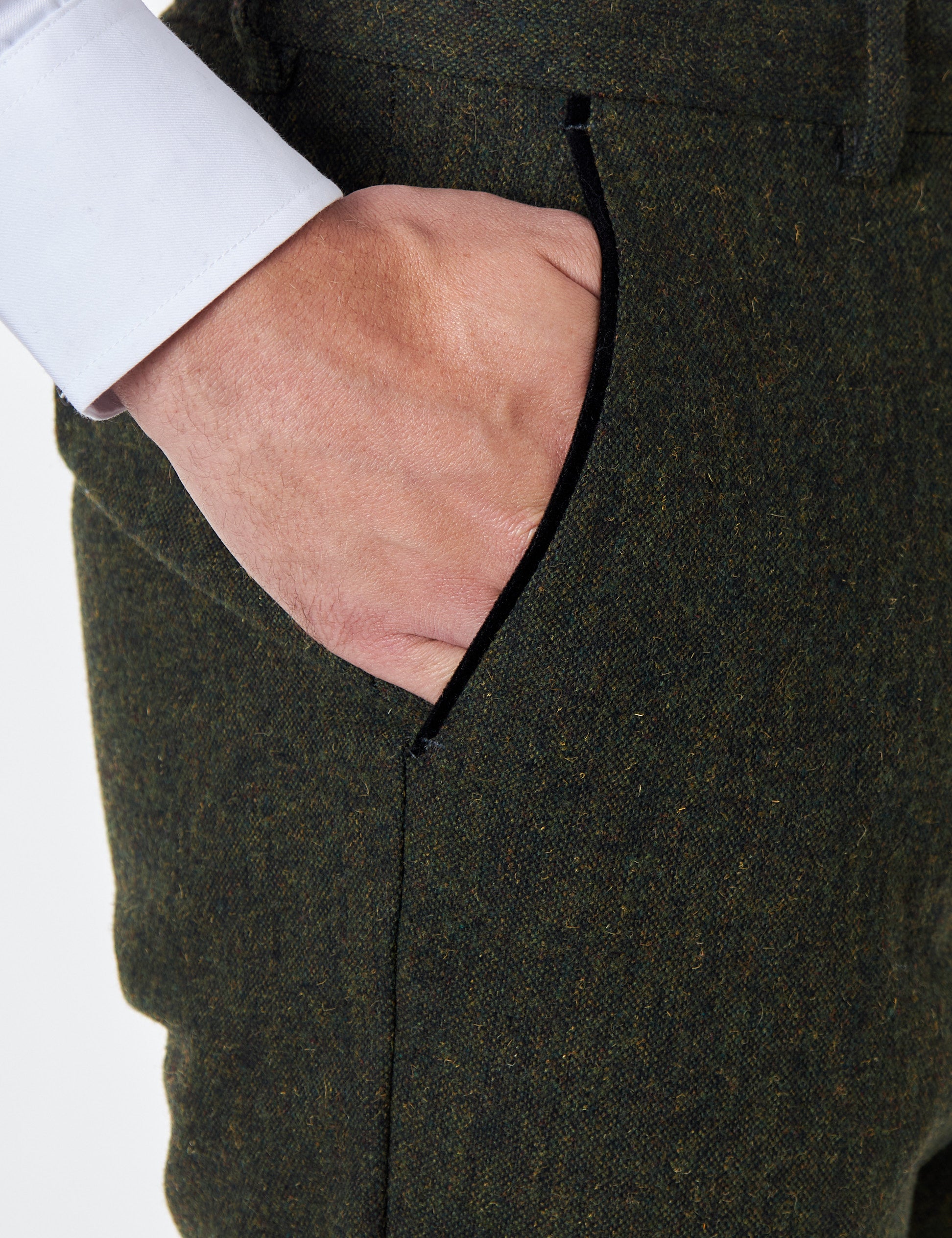 Dane D2- Mens Green Classic Herringbone Tweed Tailored Fit Trousers