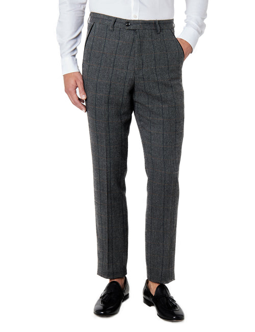 Elton E1 - Pantalon à carreaux en tweed à chevrons noir pour homme