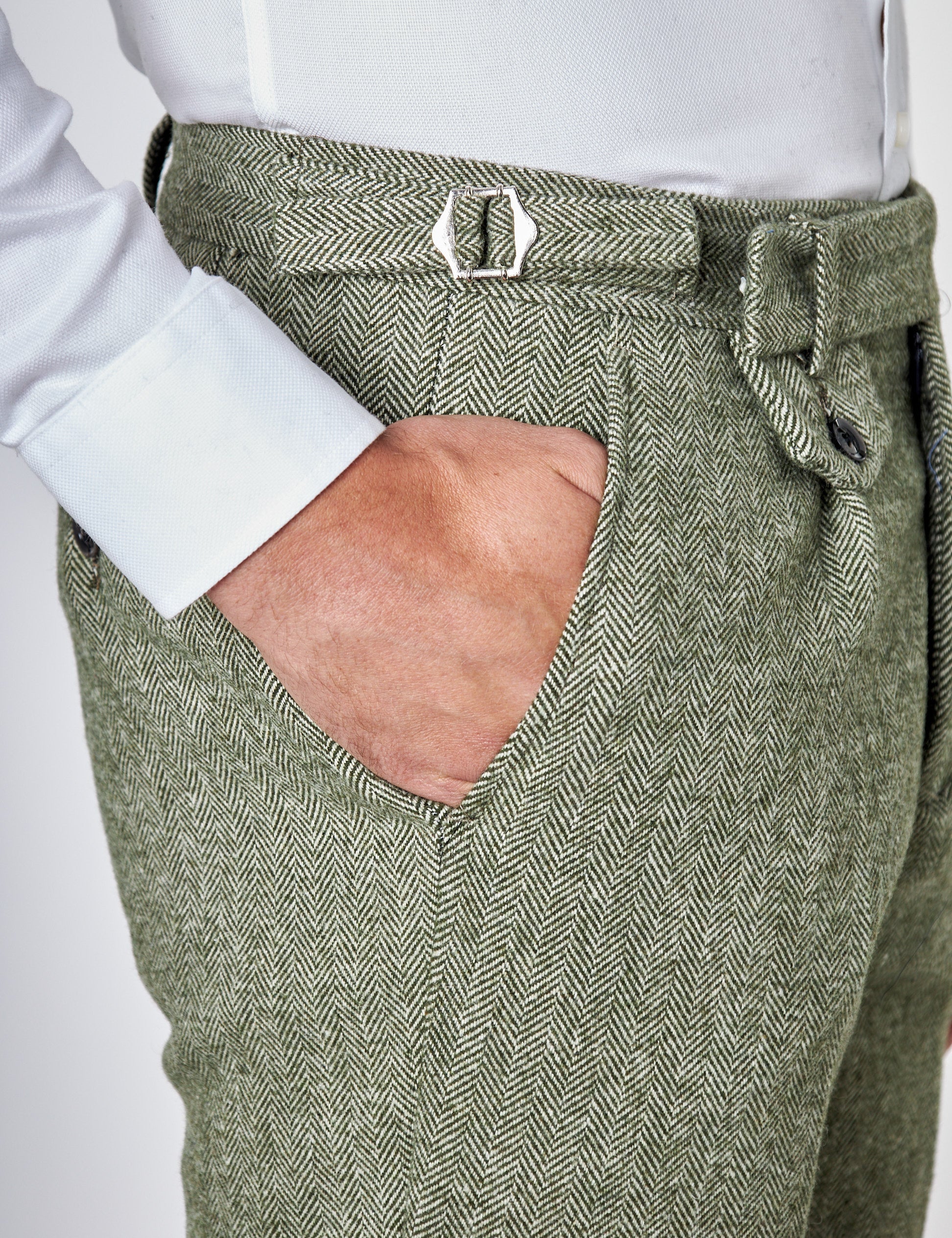 Martin - Mens Green Classic Tweed Tailored Fit Trouser