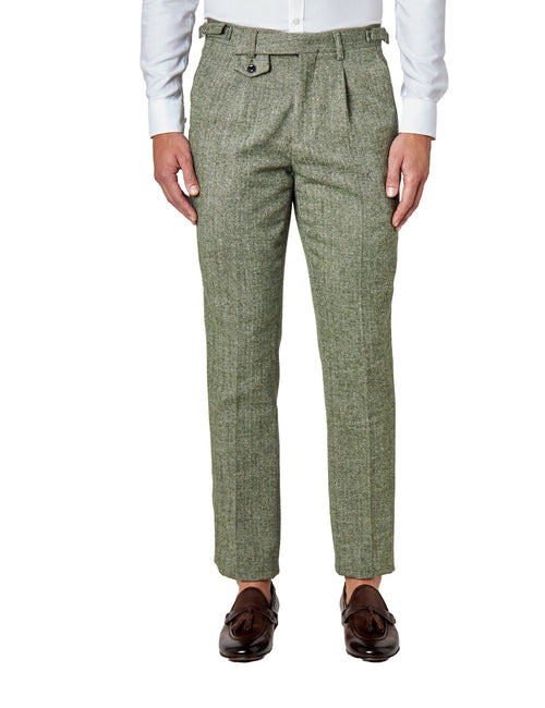 Martin - Pantalon Homme Vert Coupe Ajustée En Tweed Classique