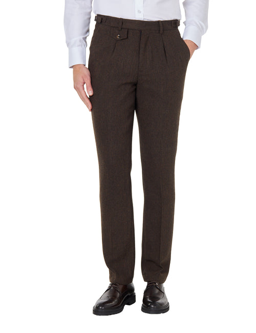 Tyler - Pantalon à chevrons en tweed rétro marron pour homme