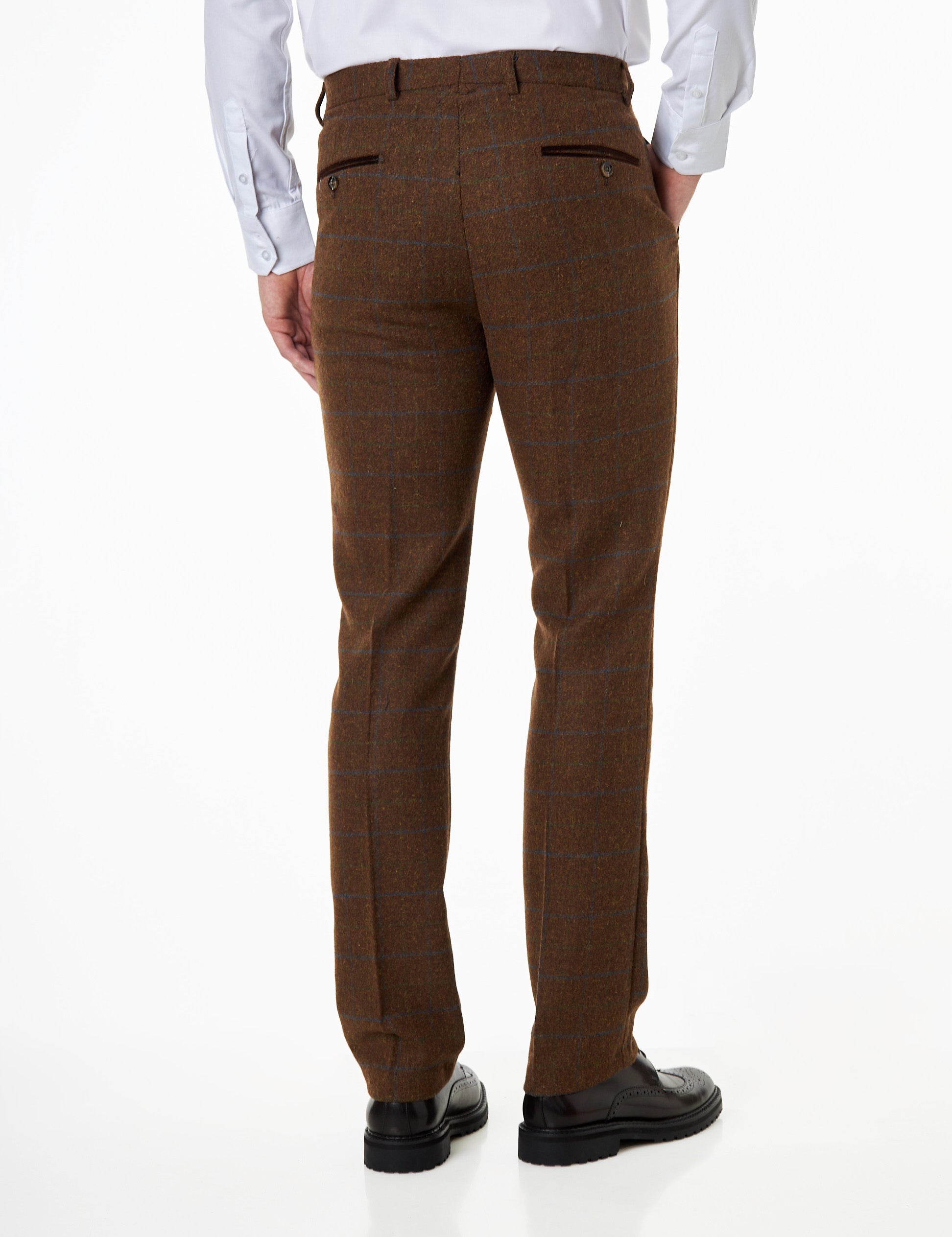 VITORI A1 - Mens Brown Vintage Styled Check Herringbone Tailored Fit Trousers