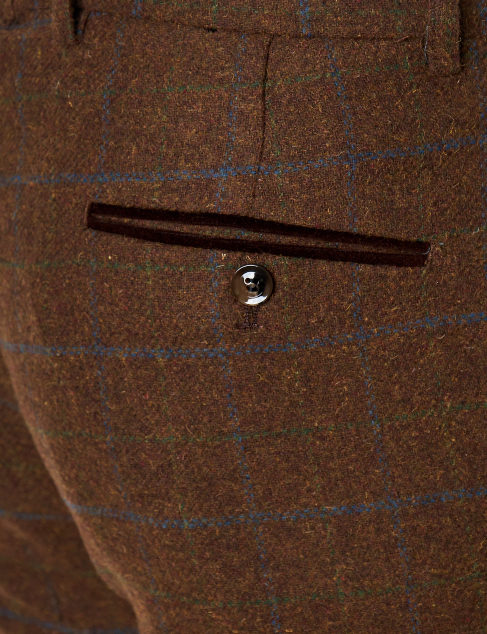 VITORI A1 - Mens Brown Vintage Styled Check Herringbone Tailored Fit Trousers