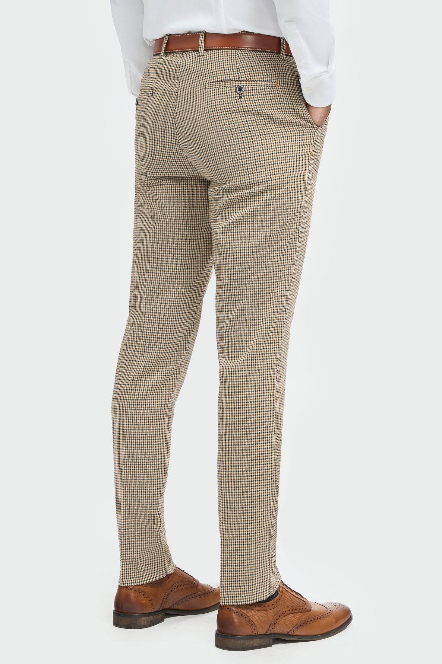 MENS ELWOOD HOUNDSTOOTH TAN THREE PIECE SUIT