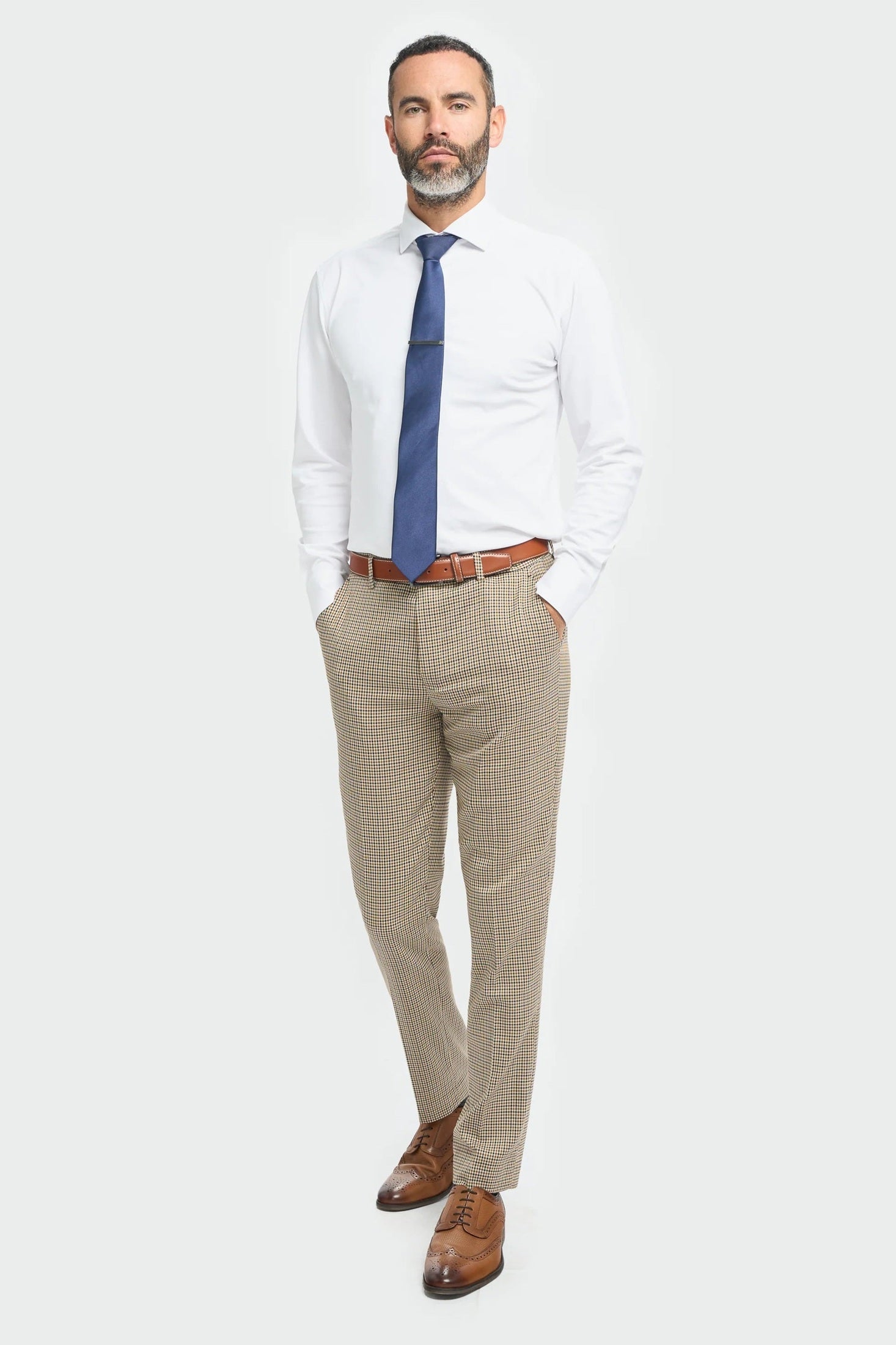 MENS ELWOOD HOUNDSTOOTH TAN THREE PIECE SUIT