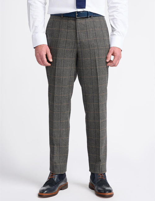 ALBERT - TWEED CHECK GREY TROUSERS