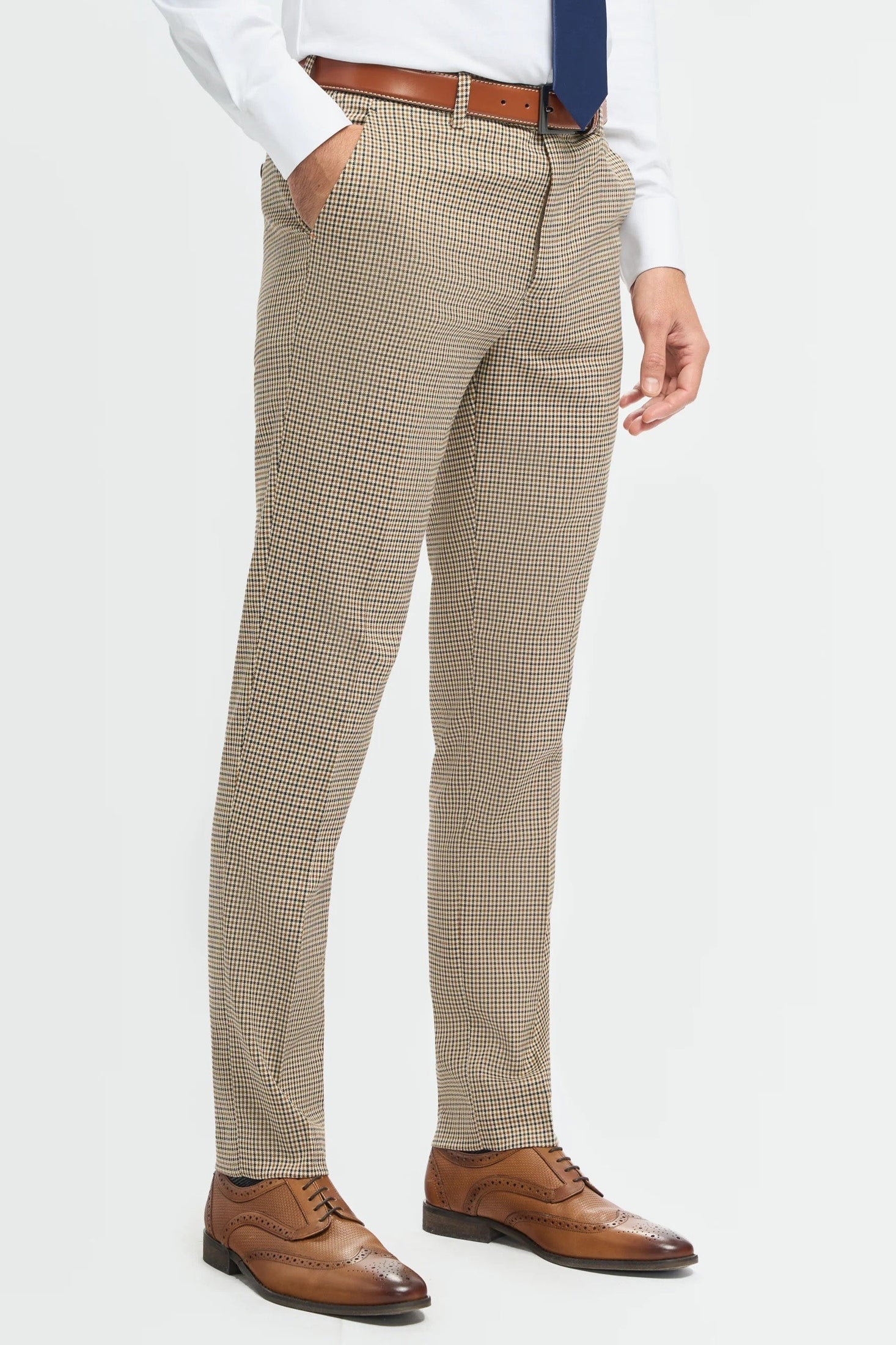 MENS ELWOOD HOUNDSTOOTH TAN THREE PIECE SUIT