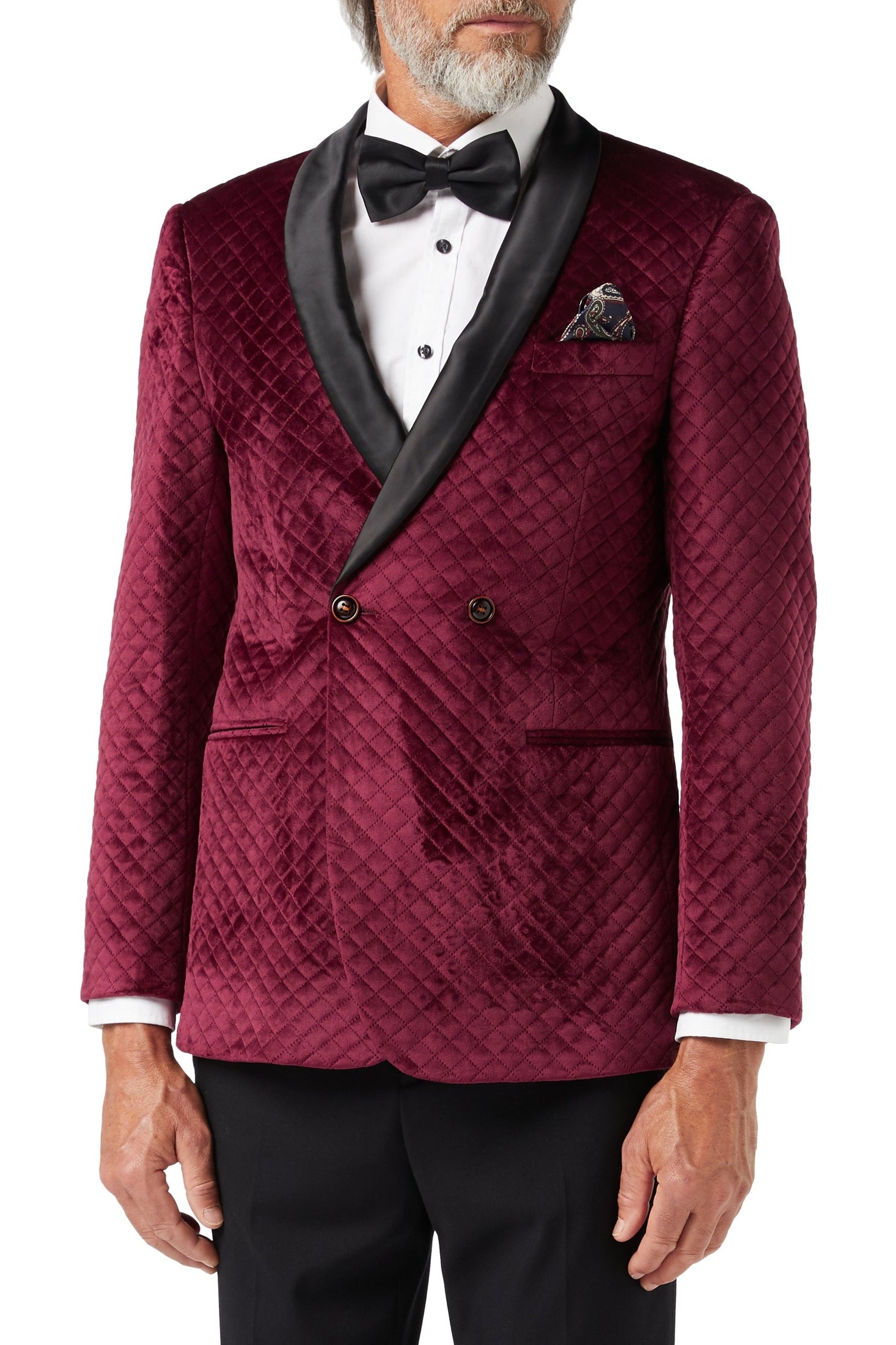 RHOM -Maroon Quilted Velvet Double Breasted Tuxedo Jacket