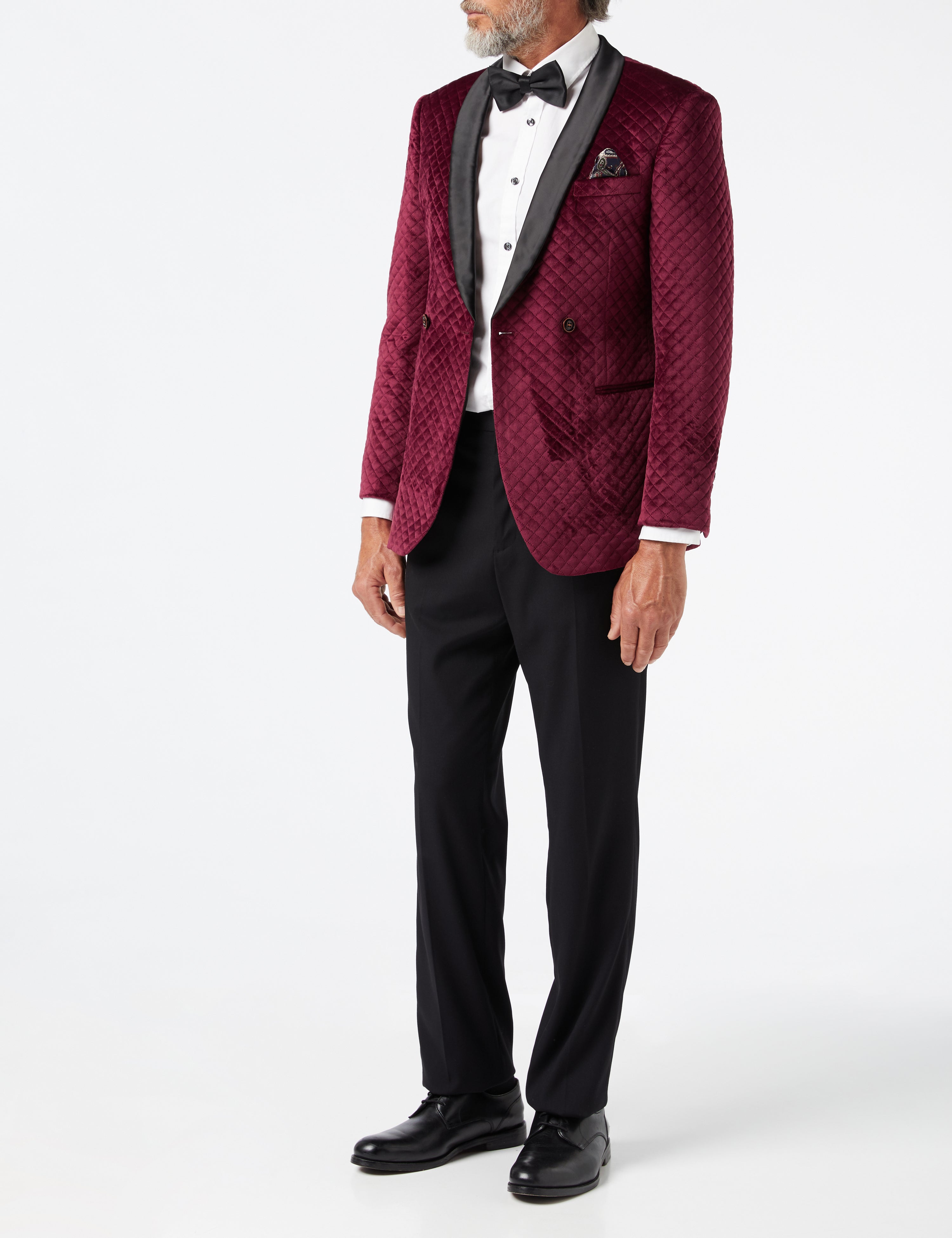 RHOM -Maroon Quilted Velvet Double Breasted Tuxedo Jacket