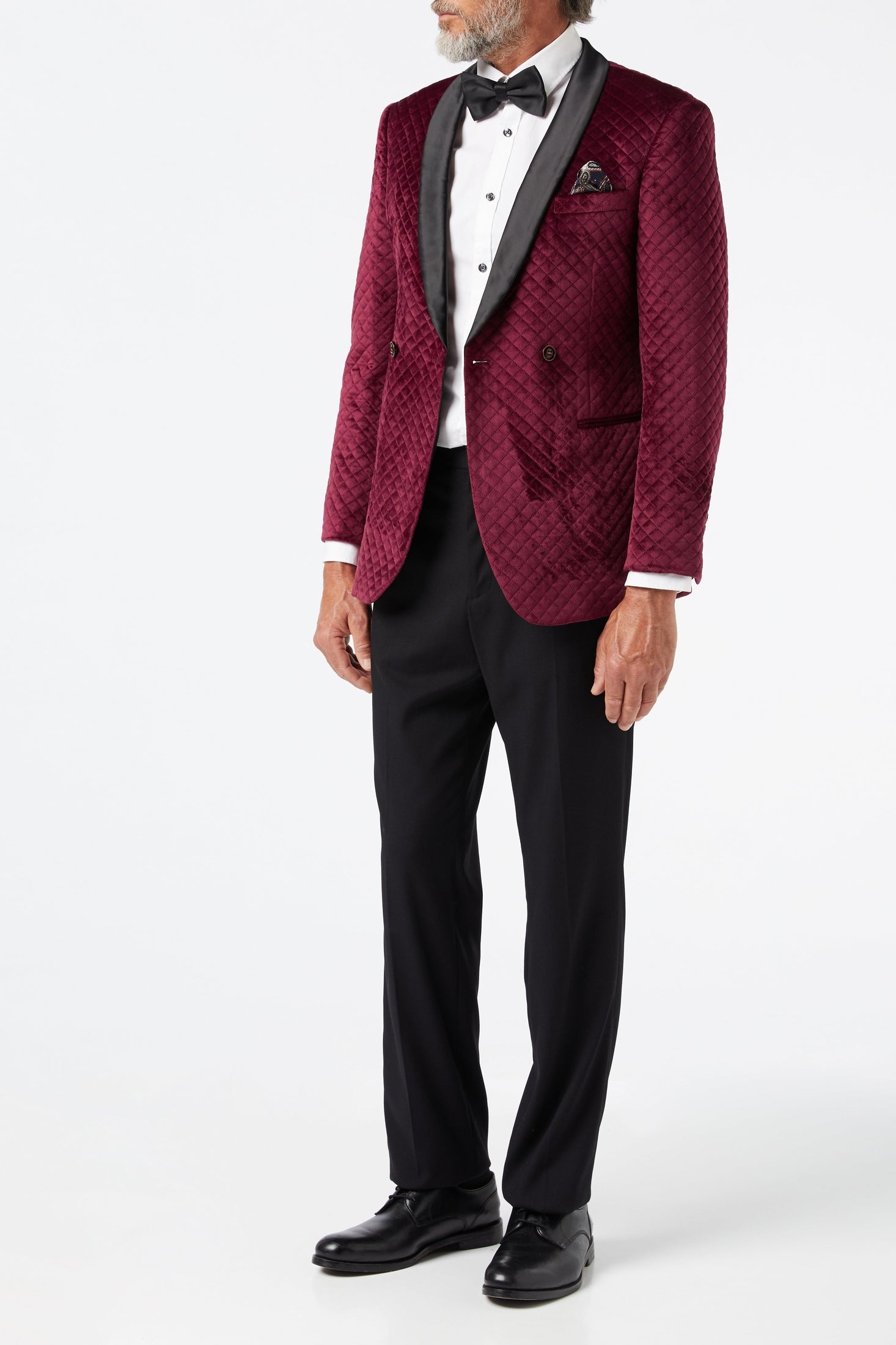 RHOM -Maroon Quilted Velvet Double Breasted Tuxedo Jacket