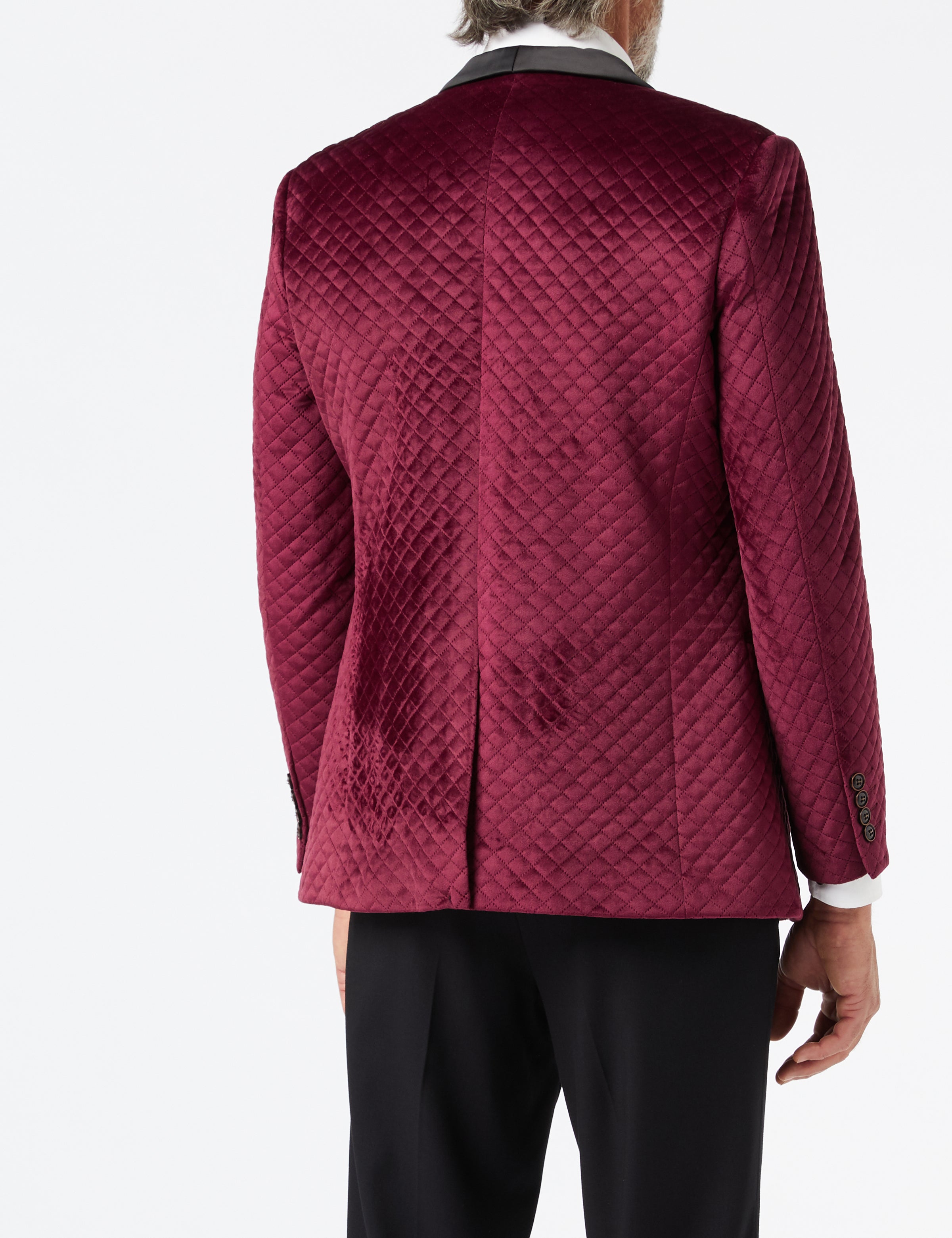 RHOM -Maroon Quilted Velvet Double Breasted Tuxedo Jacket