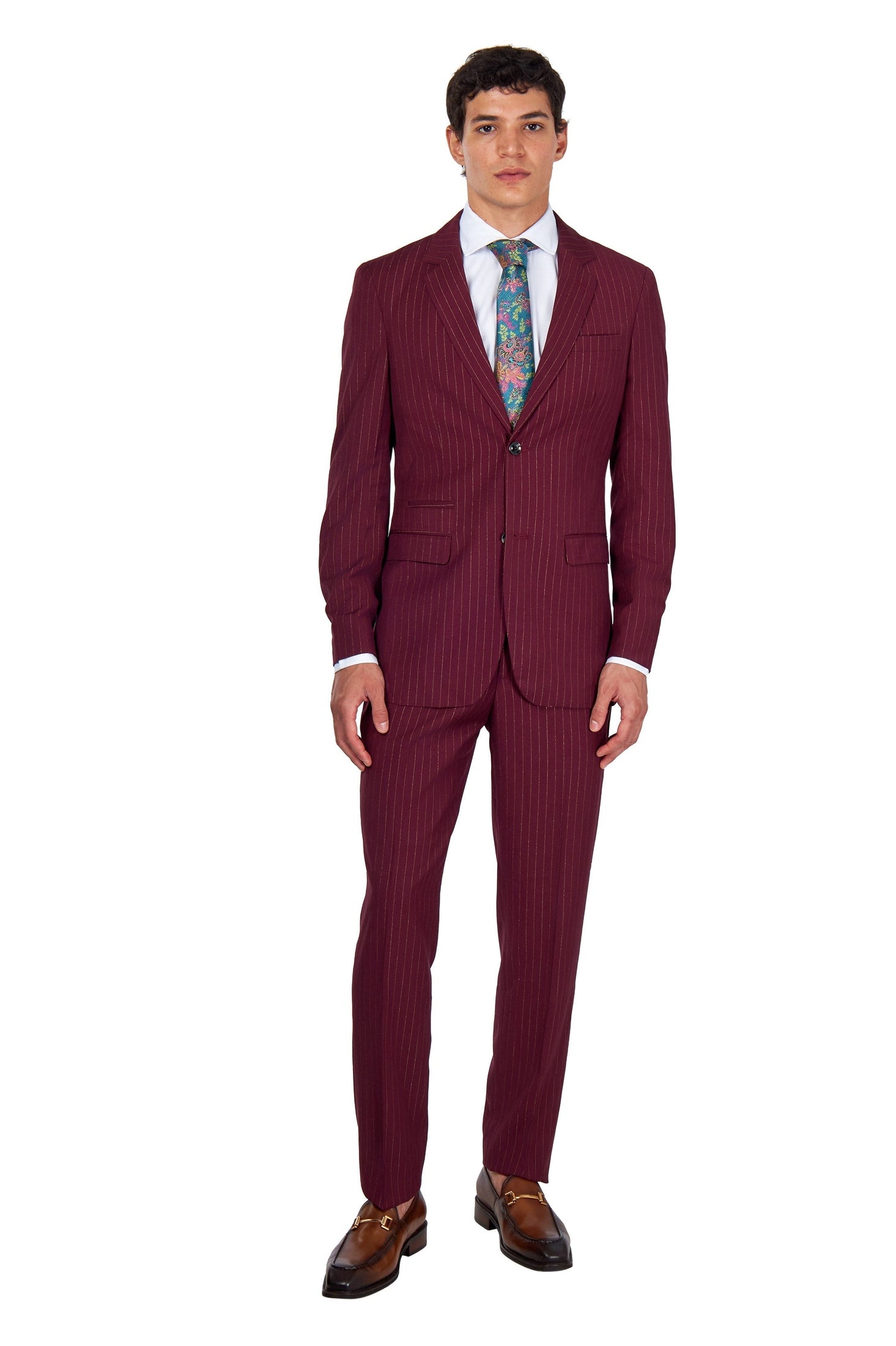 NEIL – Mens Maroon Gold Pinstripe Blazer Tailored Fit Jacket