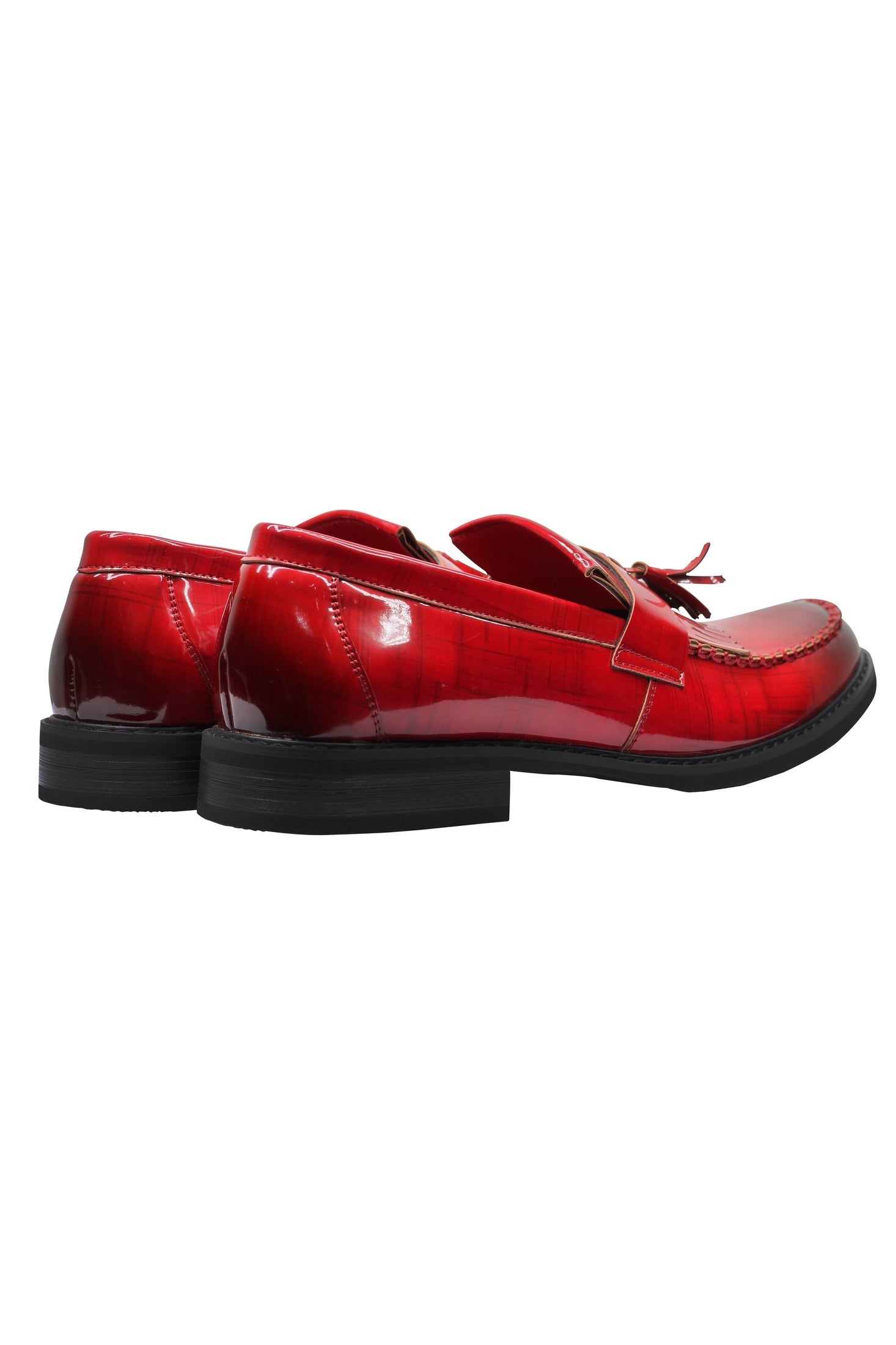 FAUX LEATHER TASSEL LOAFERS IN RED