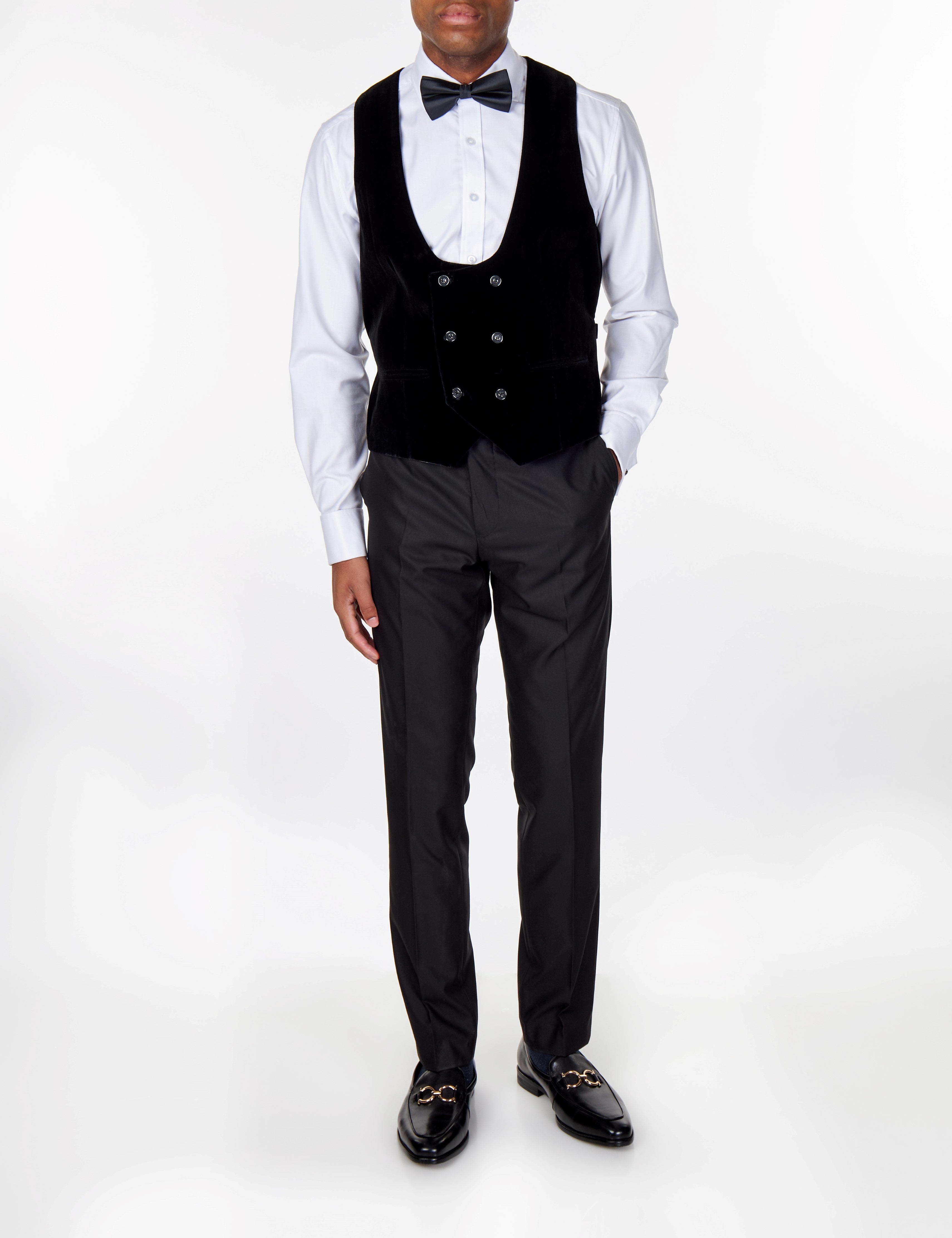 TIM Black Velvet Low U Cut Waistcoat