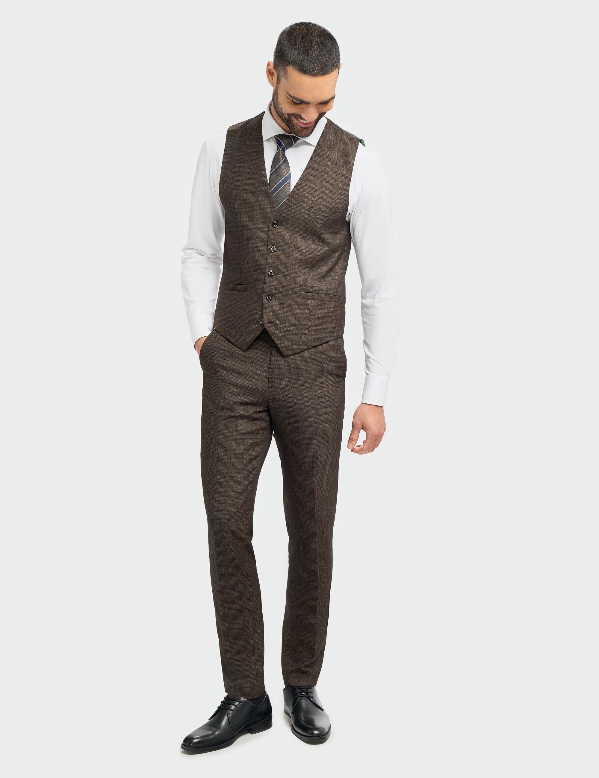 CARIDI – BROWN CHECK TAILORED FIT WAISTCOAT