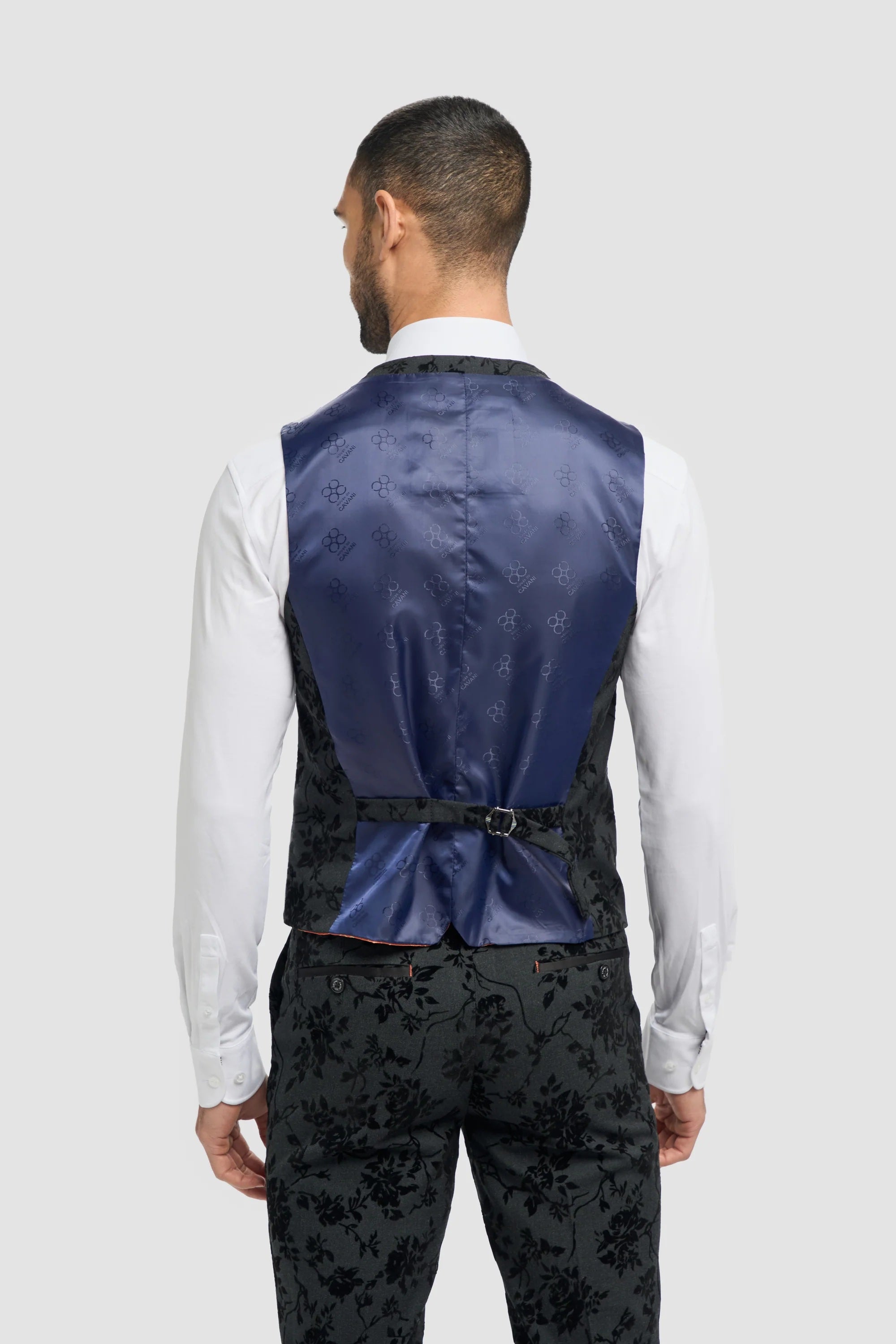 Cavani Georgi Black Floral Waistcoat Velvet Embossed