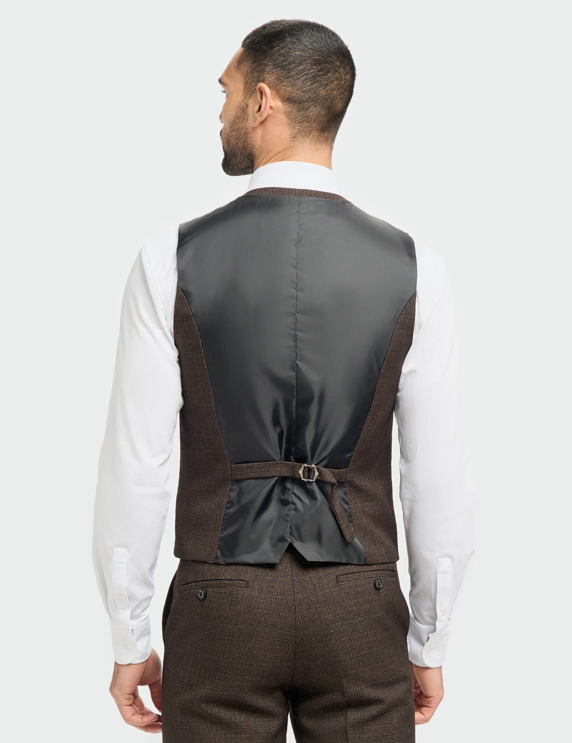CARIDI – BROWN CHECK TAILORED FIT WAISTCOAT