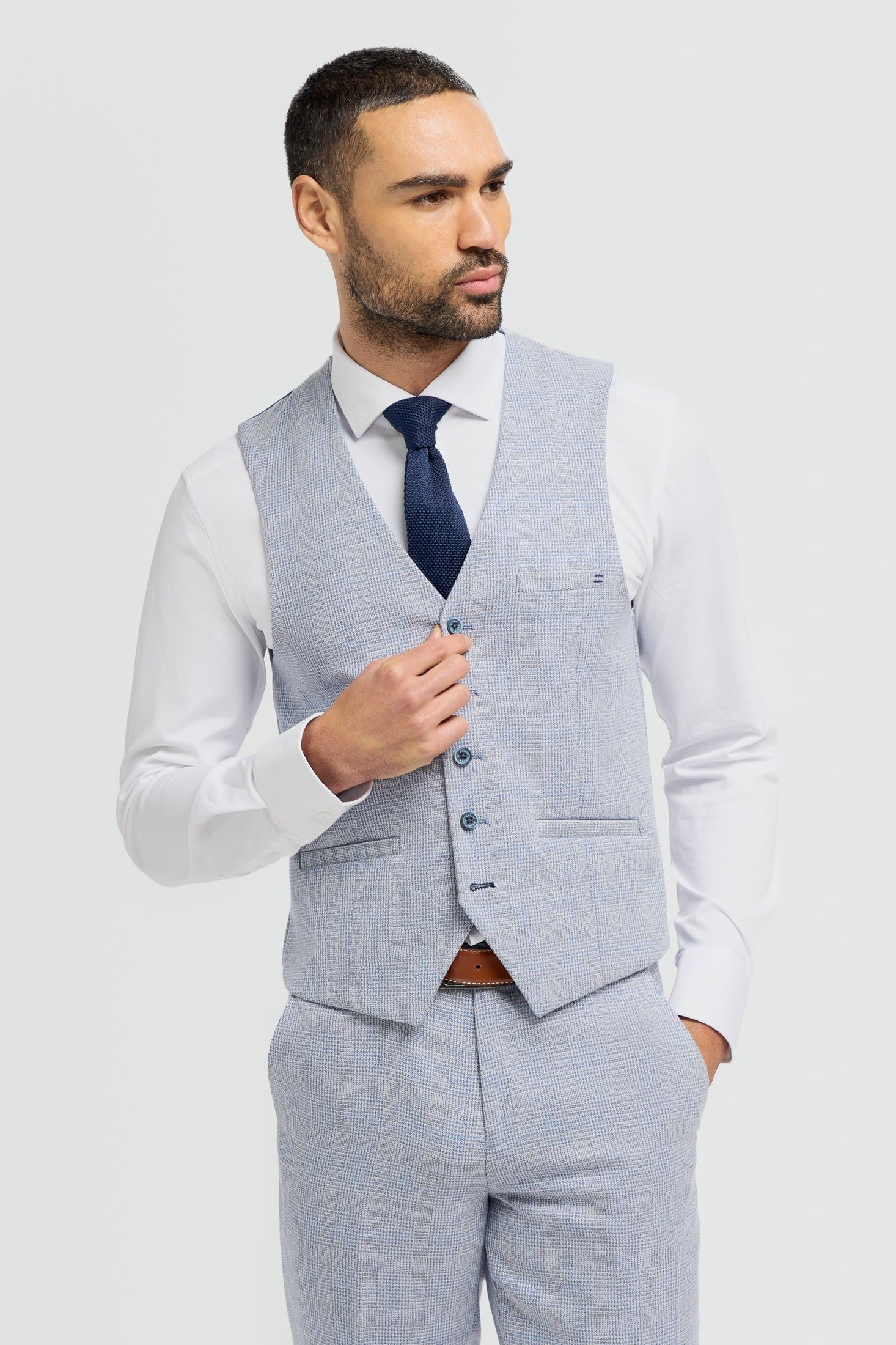 MENS CARIDI SKY BLUE TAILORED FIT THREE PIECE SUIT